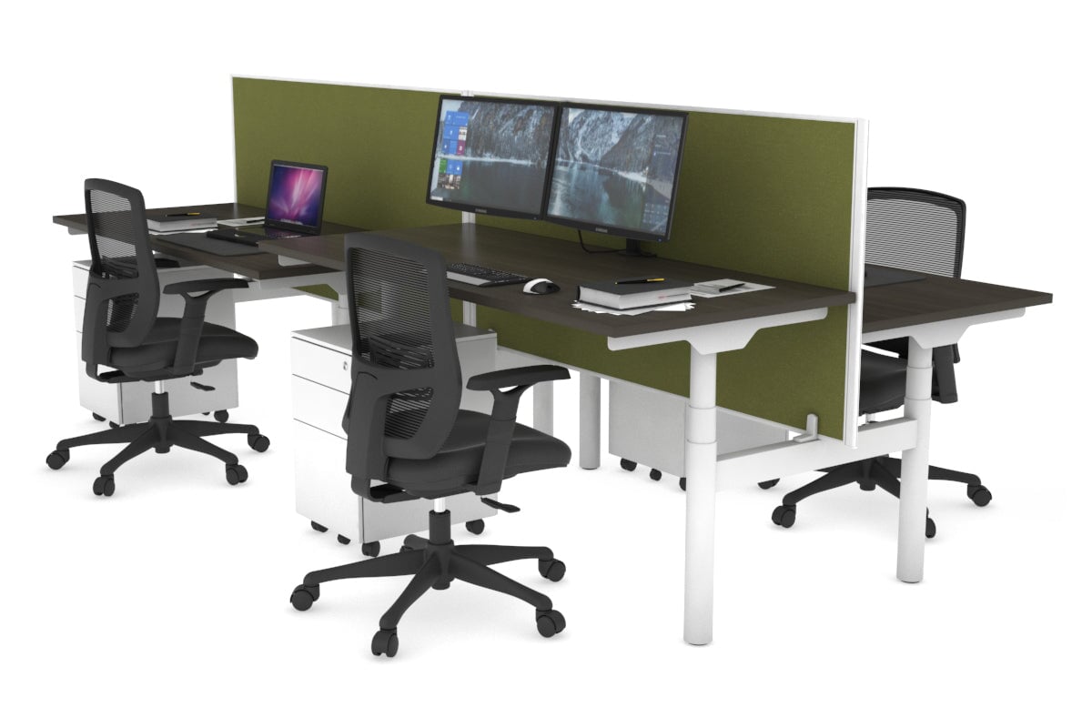 Flexi Premium Height Adjustable 4-Person H Bench Workstation - White Frame [1800L x 700W] - Ideal for Office, Coworking Spaces & Home Offices
