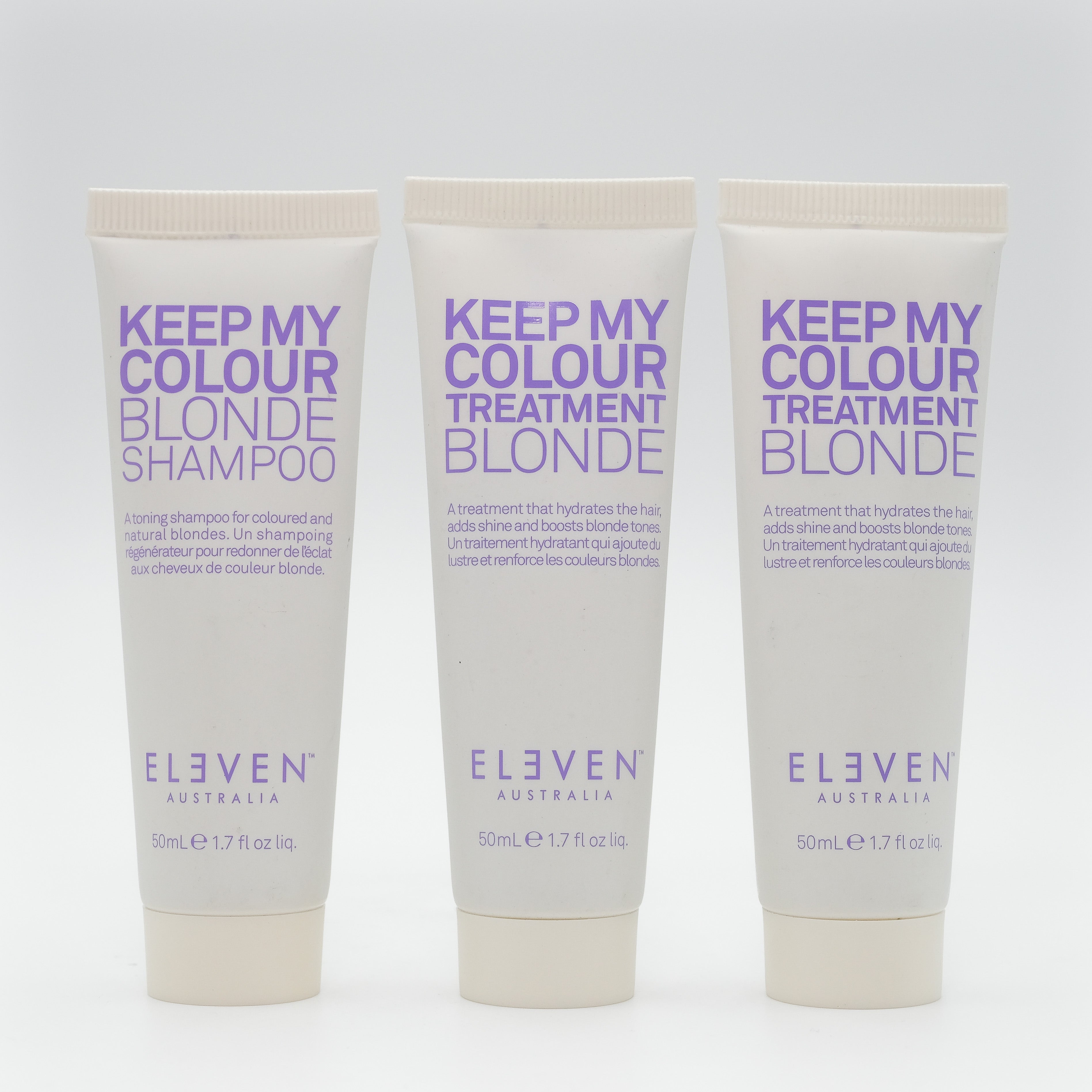 ELEVEN Keep My Colour Blonde Shampoo & Treatment Set (3-Pack, 1.7 oz) - Toning & Brightening for Blonde Hair - Perfect for Salon-Quality Color Maintenance at Home