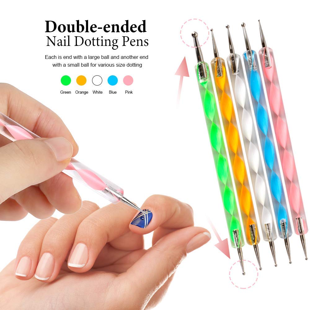 5Pcs Nail Art Brushes Set - Professional Dual-Ended Nail Design Tools for Detailing, Striping, Blending & Dotting | Perfect for DIY Manicures, Salon Nail Art & Gel Polish Designs