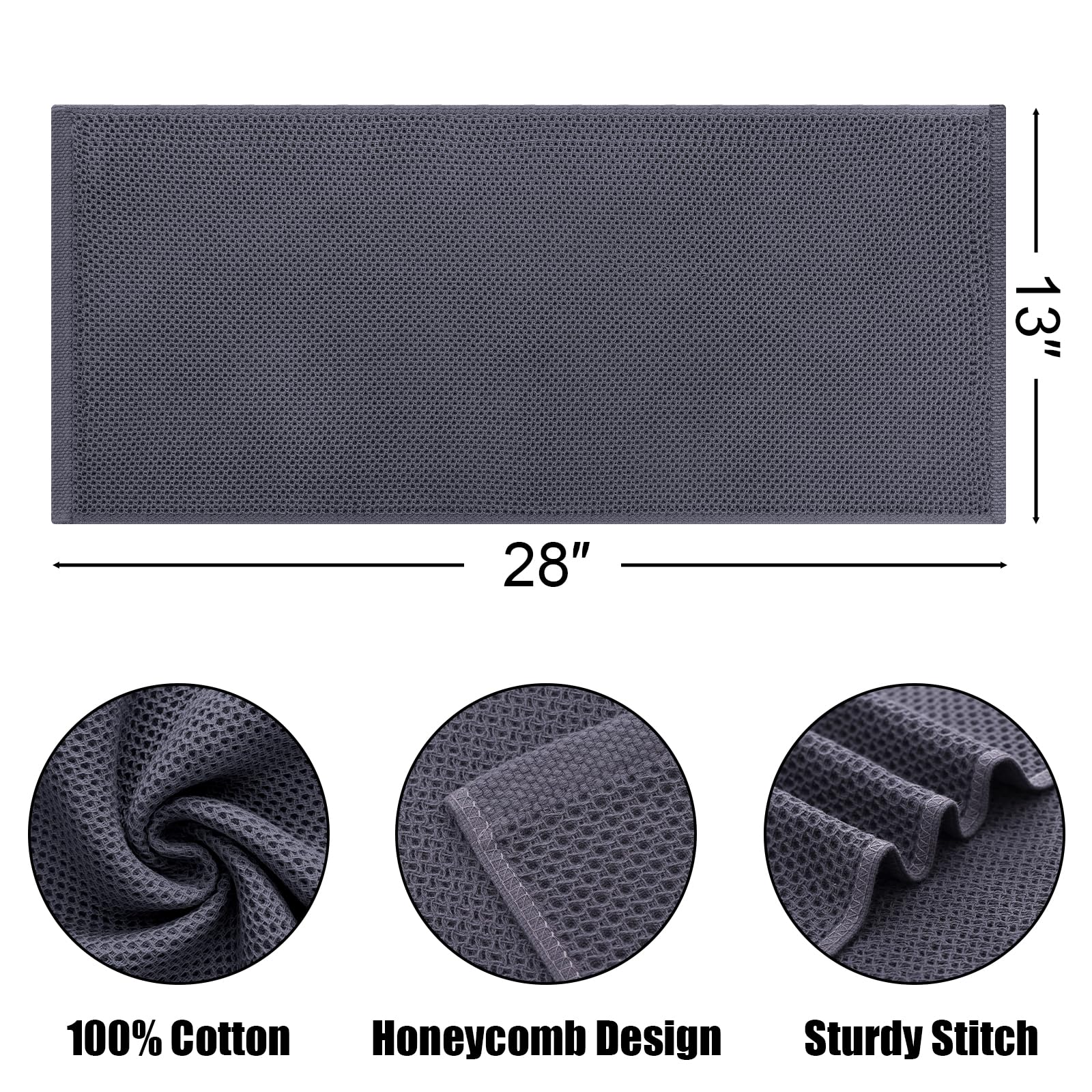 Kitinjoy 4-Pack Cotton Waffle Kitchen Towels - Super Absorbent for Dishes & Hands | Dark Grey