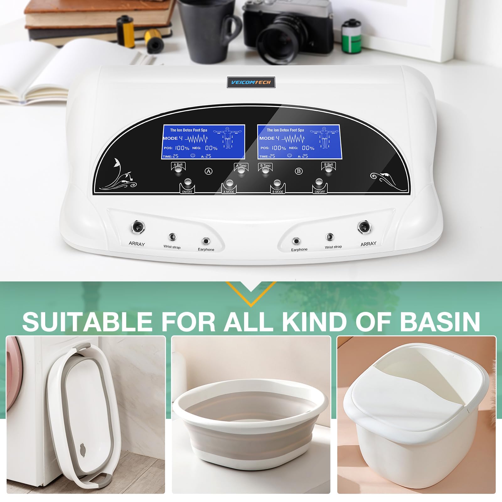 Professional Ionic Foot Detox Machine with 2 Waist Belts & 10 Liners - Dual Array Foot Spa for Deep Cleansing & Relaxation | Perfect for Home Spa, Wellness Therapy & Detoxification