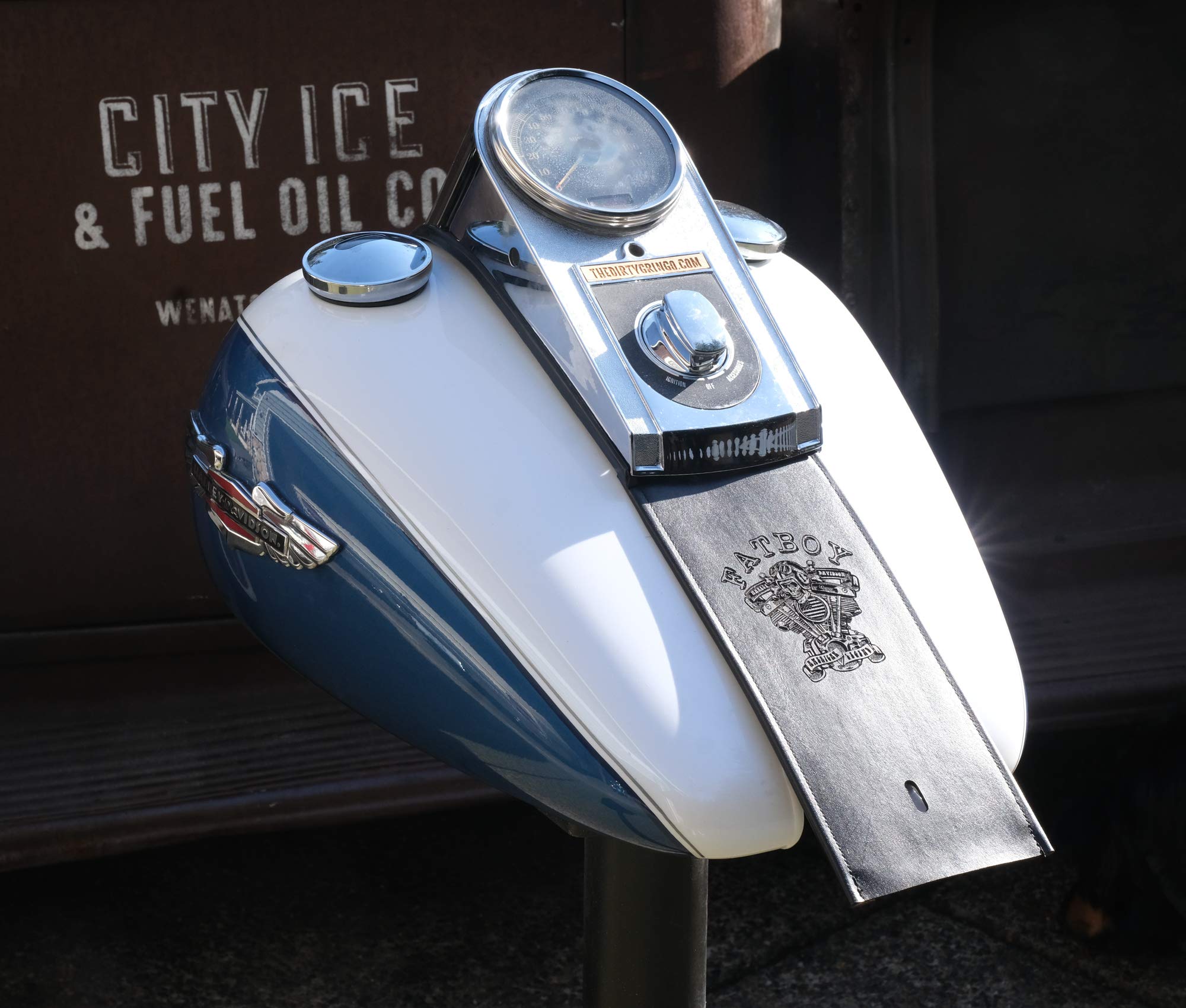 Dirty Gringo Fatboy Custom Leather Gas Tank Panel Bib for Harley Davidson Softail - Premium Motorcycle Accessory for Style & Protection on Rides