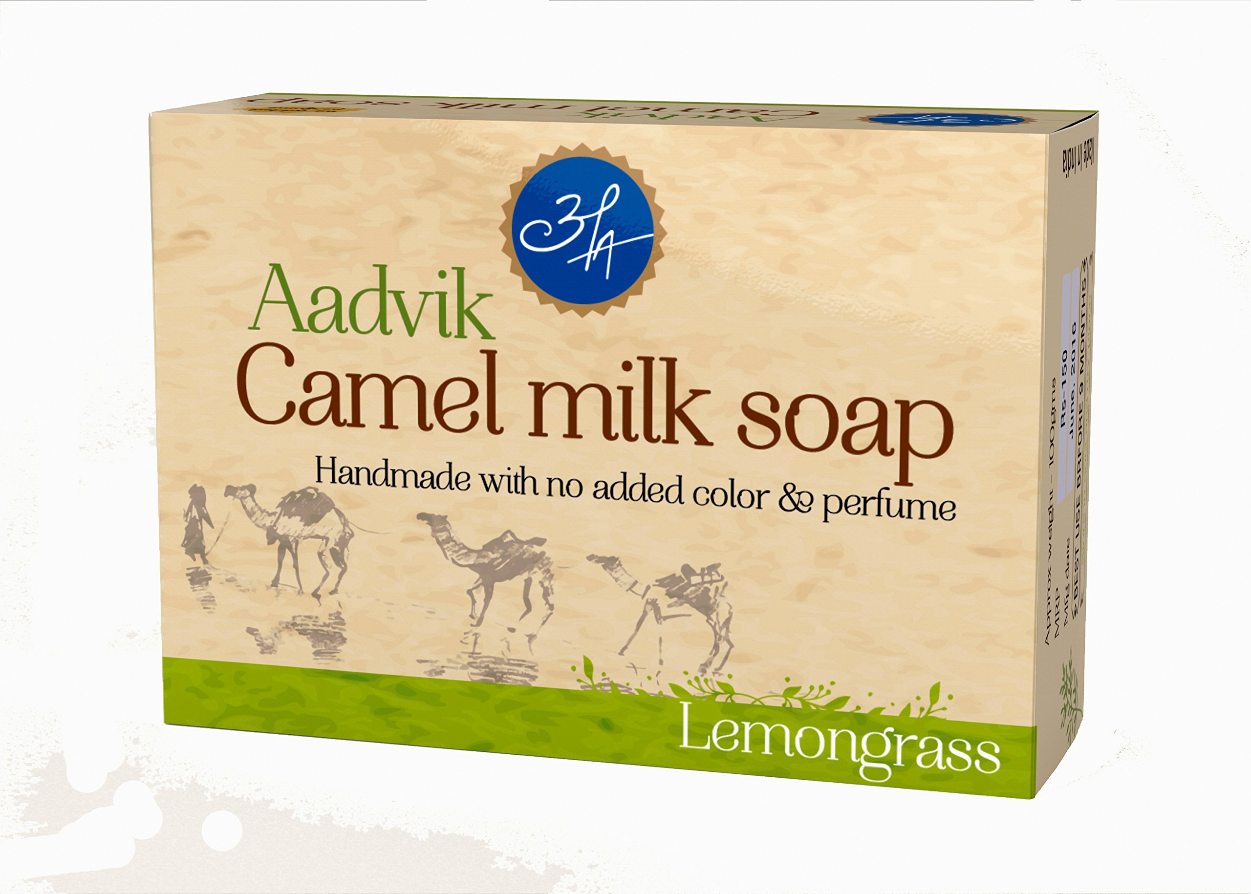 Aadvik Natural Camel Milk Soap with Lemongrass Essential Oil - 100g Bar for Sensitive Skin Care, Moisturizing & Gentle Cleansing - Perfect for Daily Face & Body Wash, Spa Treatment & Gift Sets