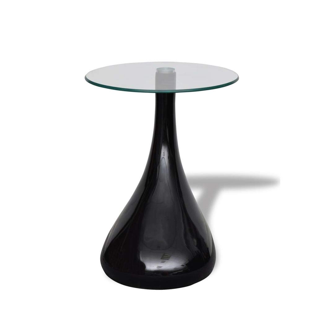 FAMIROSA 2-Piece Round Tempered Glass Coffee Table Set with Teardrop Base - Modern Side Table for Living Room, Sofa, Couch & Nightstand - Durable Black Glass Tabletop for Home Decor & Small Space Furniture