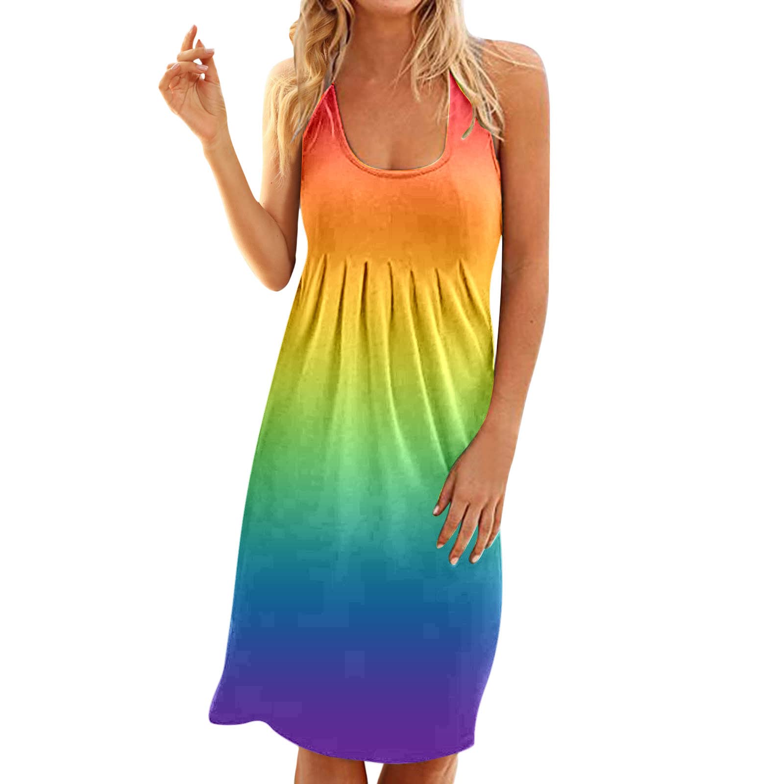 Women's Floral Printed Sleeveless Sundress - Casual Summer Tank Dress with Round Neck, Plus Size Beach Shirt Dress | Perfect for Vacations, Pool Parties & Outdoor Adventures