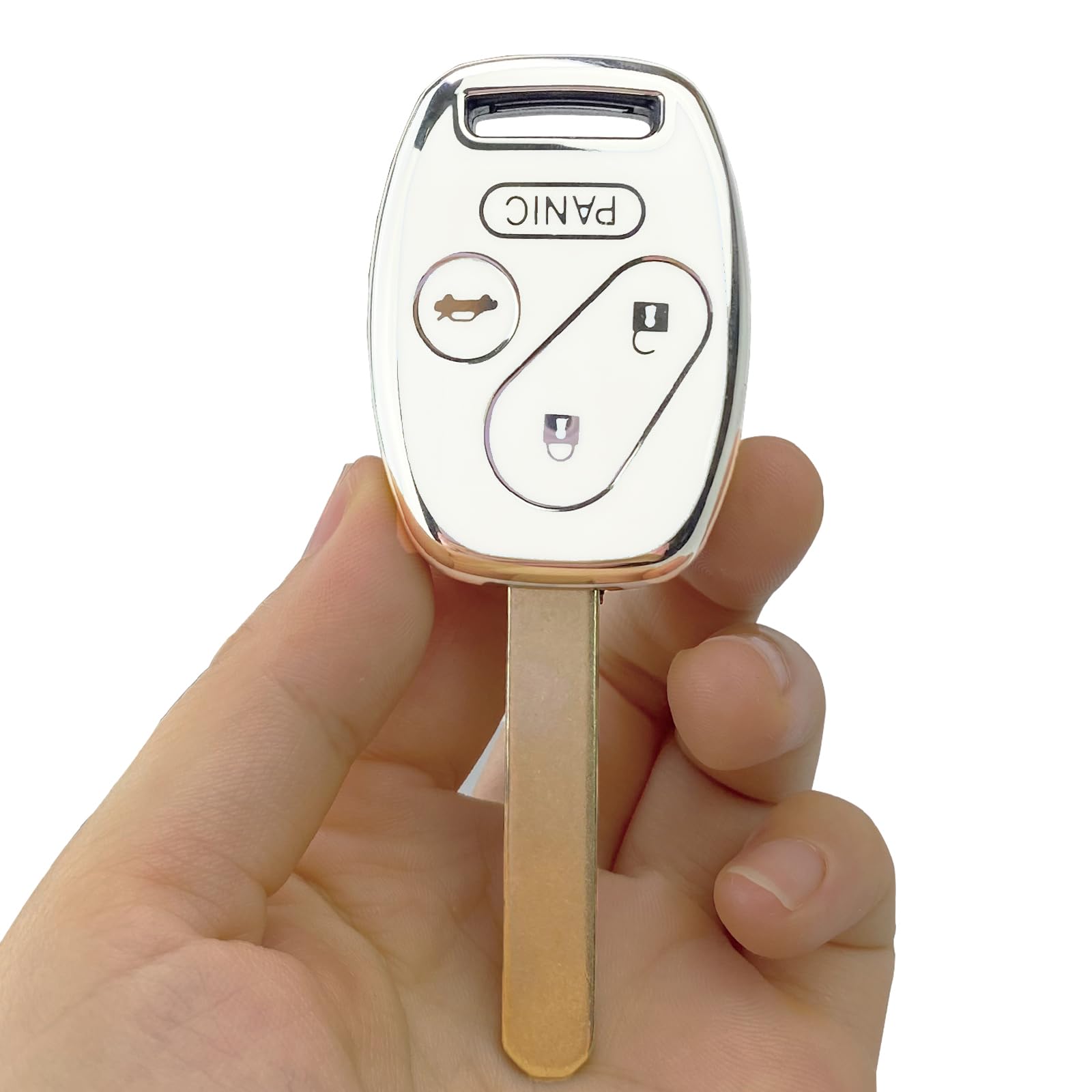 Premium Leather Key Fob Cover Case Compatible with Honda Accord Civic CR-V CR-Z Fit Odyssey Crosstour - Stylish Protection for Car Keys (White) - Perfect for Everyday Use & Car Enthusiasts