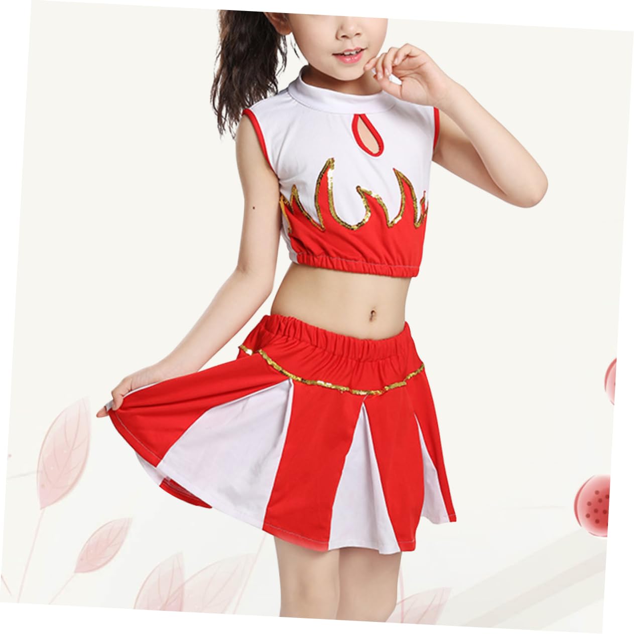 VALICLUD Girls Cheerleading Uniform - Red Dance Costume for Kids, Performance Outfit, Cheerleader Dress for Competition & Halloween Costume | Perfect for Dance Recitals, Cheerleading Events & Themed Parties