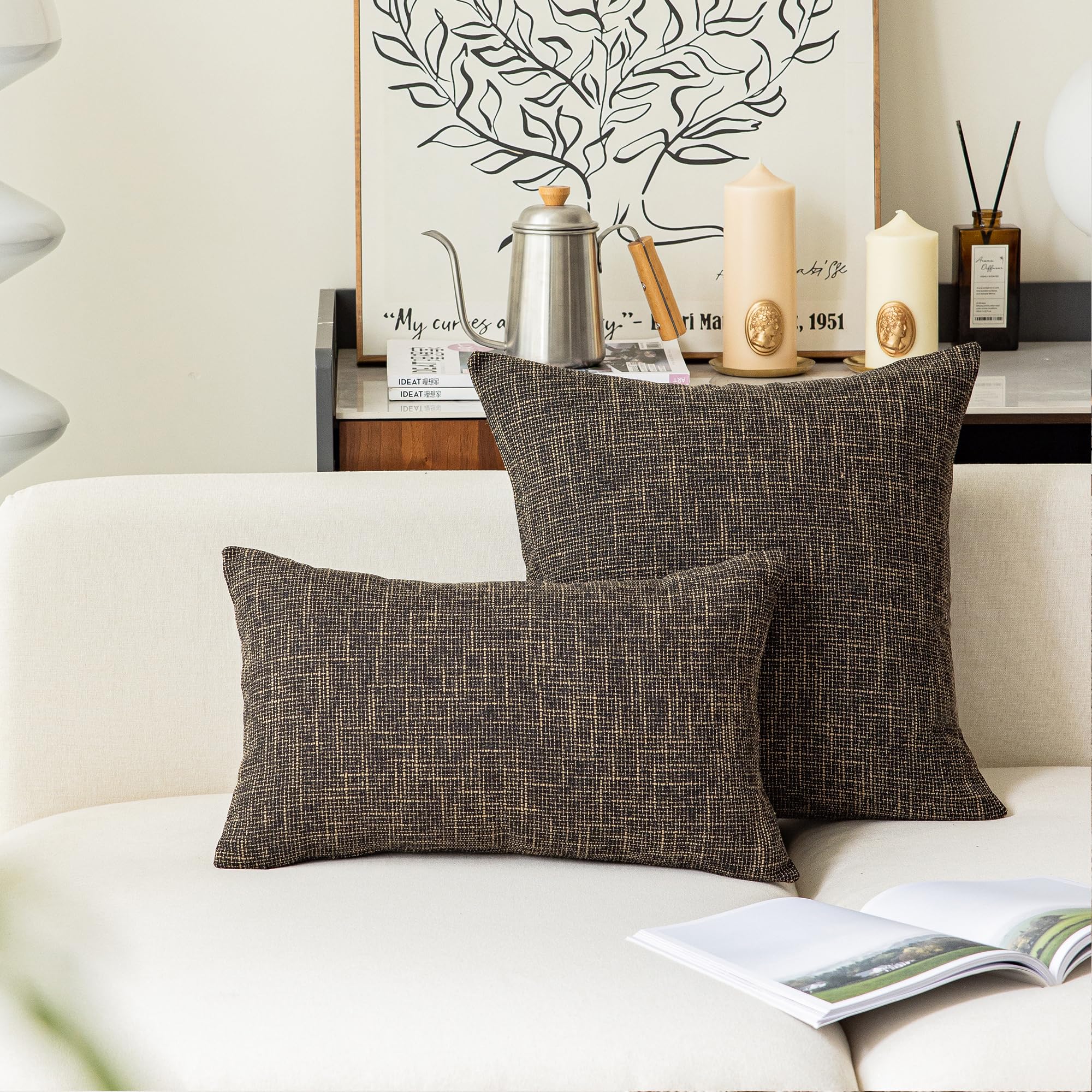 Kevin Textile 2-Pack Decorative Square Pillow Covers 16x16 Inches (40cm) - Black & Gold Outdoor Throw Pillow Covers for Patio Chairs, Sofa & Home Decor | Weather-Resistant & Stylish Accent Pillows