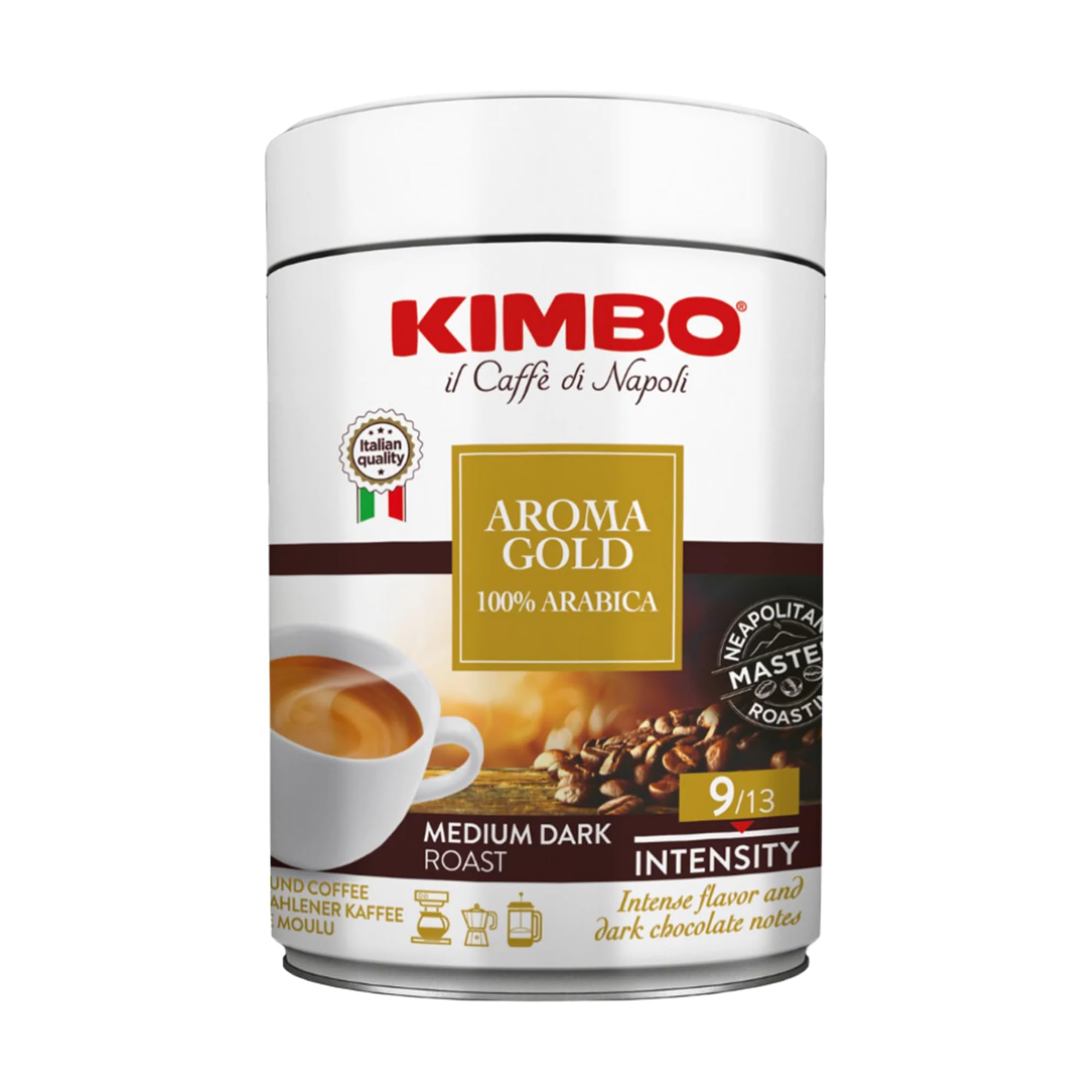 Kimbo Aroma Gold Arabica Ground Coffee - Medium Dark Roast, 8.8oz (Pack of 3) for Home & Office Brewing