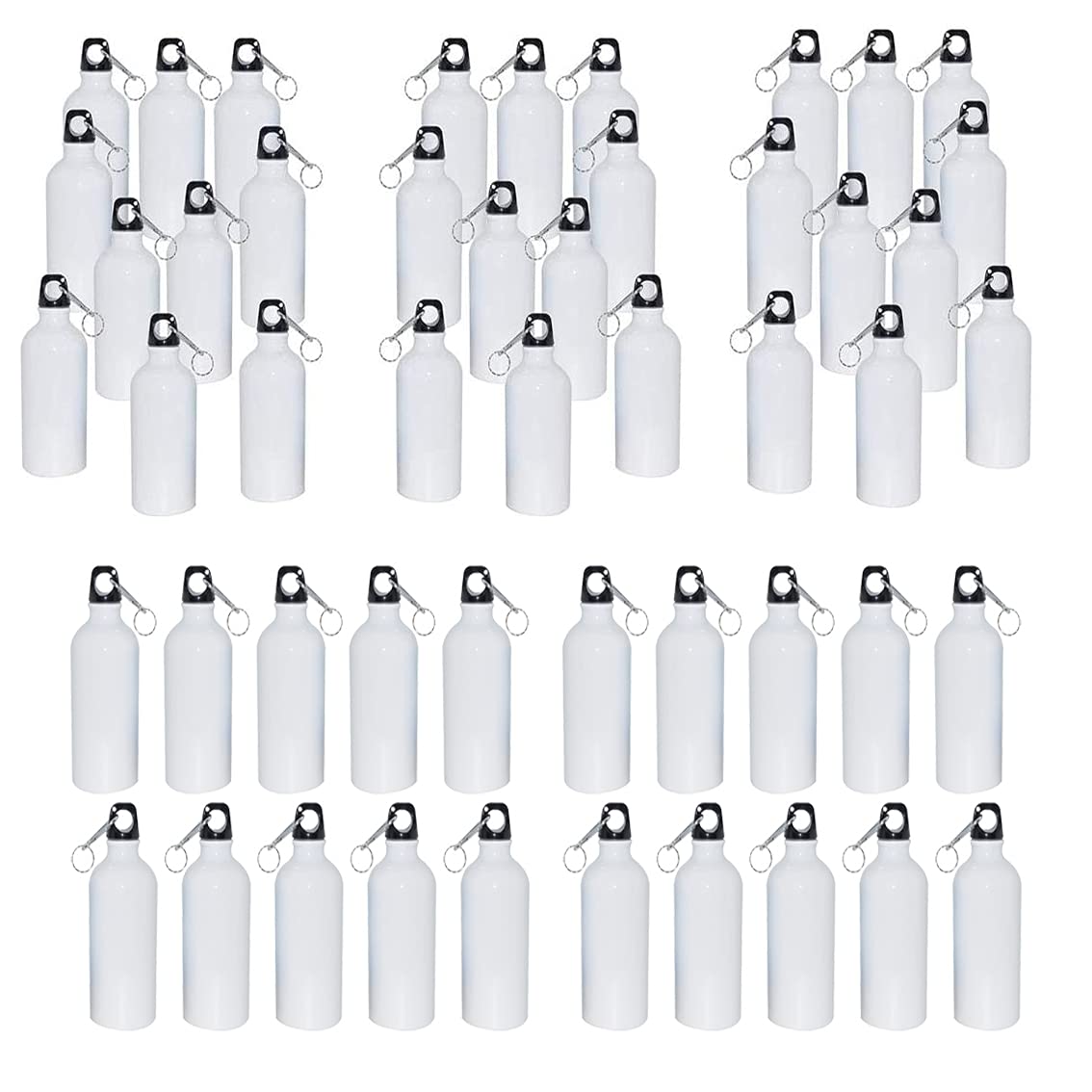 50pcs Sublimation Coated Aluminum Water Bottles 750ml - White & Silver Blank Sports Bottles for DIY Heat Transfer, Customizable Travel Drinkware - Perfect for Gym, Hiking, Sports Teams & Personalized Gifts