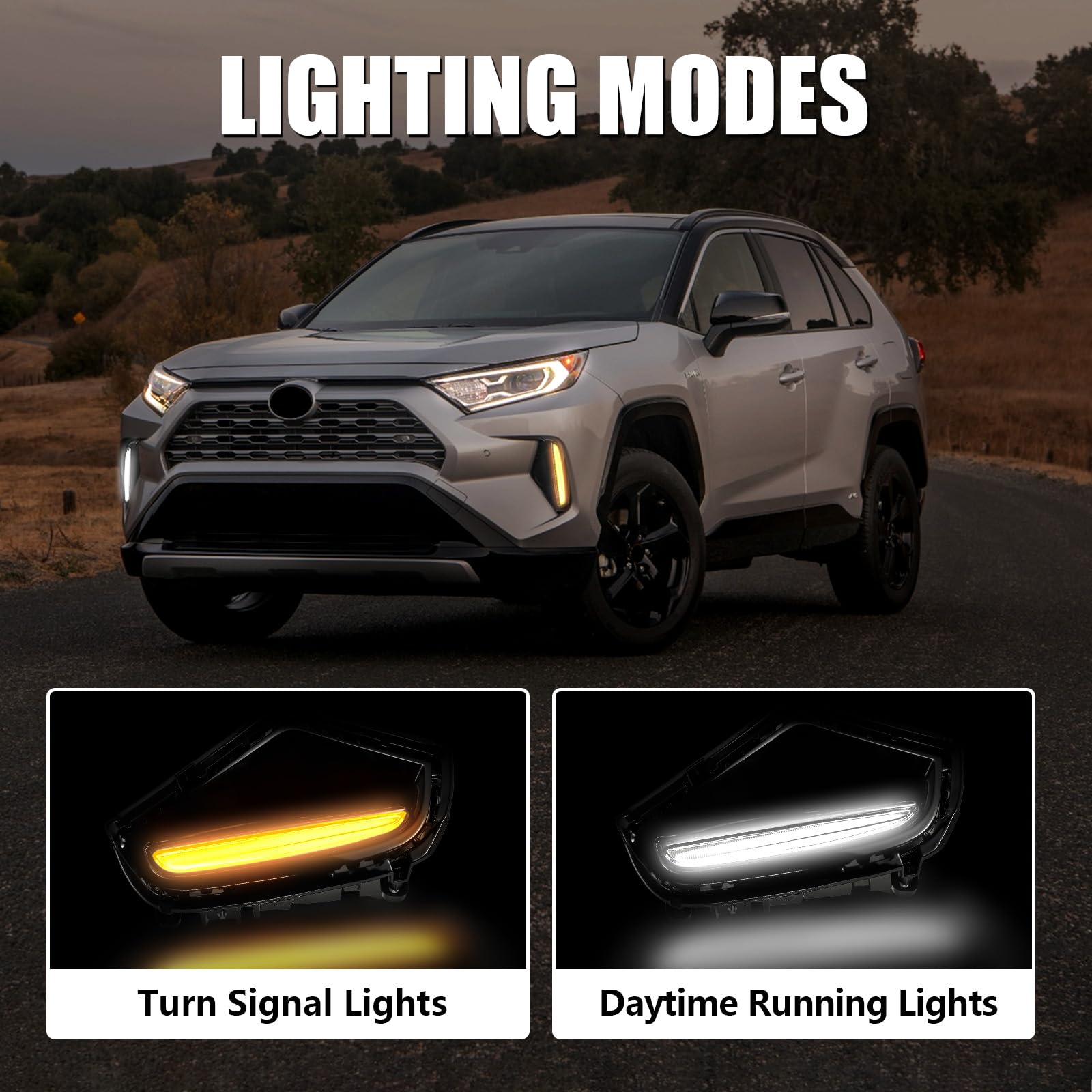 High Brightness LED Fog Lights & DRL with Amber Turn Signal - Compatible with Toyota RAV4 2019-2025 | Lower Bumper Replacement Lights for Enhanced Visibility & Safety in All Weather Conditions