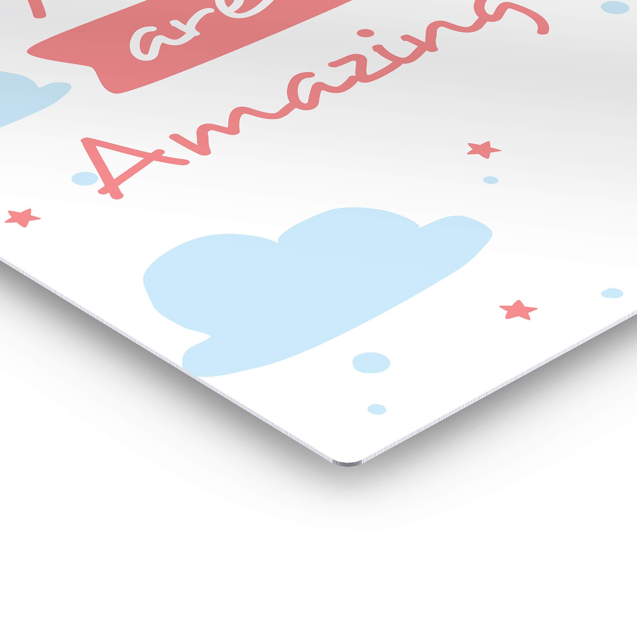 You Are Amazing Lettering Blue Clouds White Background Metal Print - 40x30 Inch Kids Room Decor, Nursery Wall Art, Baby Room Decor | Made in USA | Perfect for Bedrooms, Playrooms & Gift Ideas