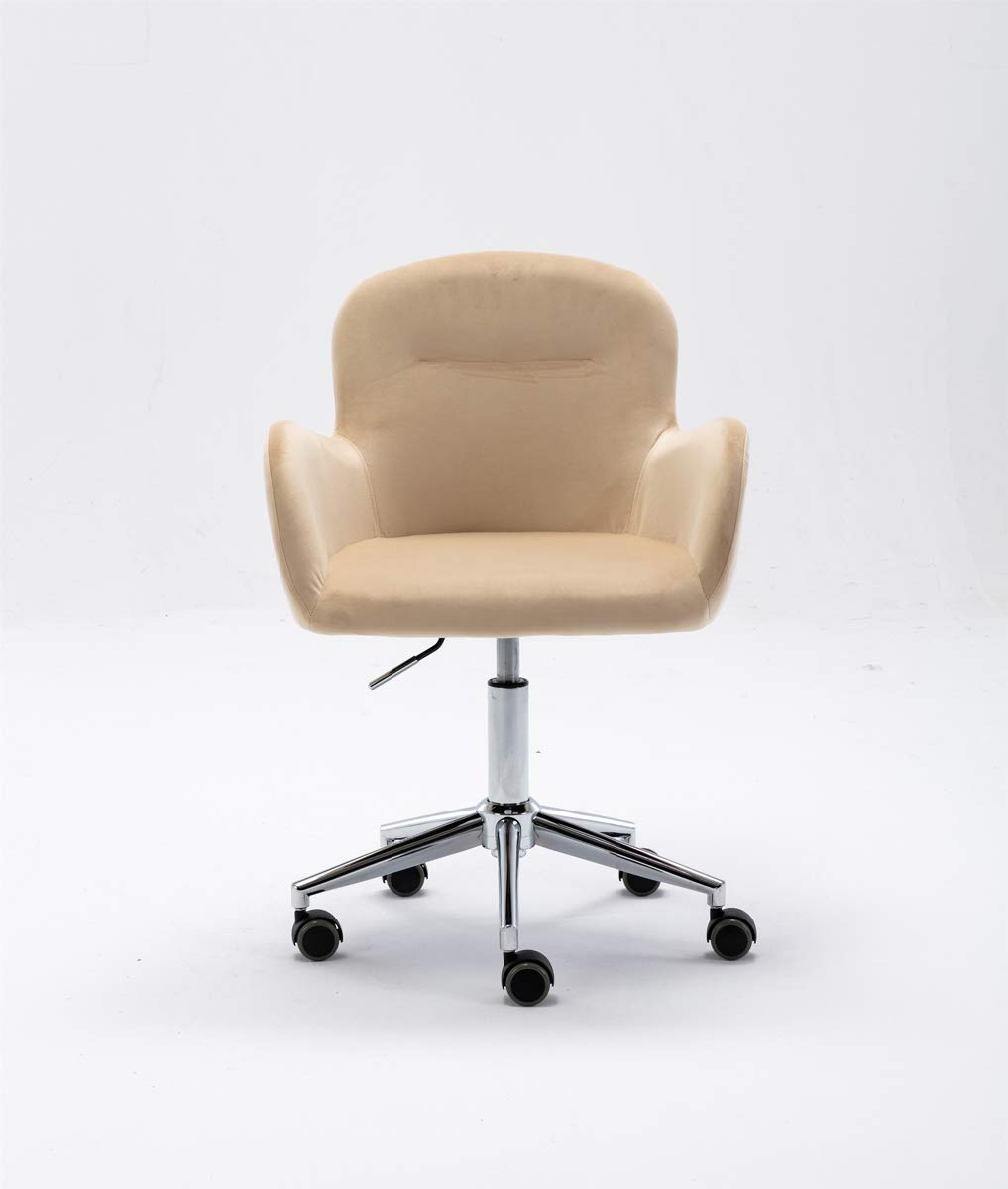 Velvet Office Chair - Modern Swivel Adjustable Upholstered Chair for Women, Ergonomic Makeup Desk Chair for Bedroom & Living Room (Beige) | Perfect for Home Office, Vanity Dressing Table & Small Spaces