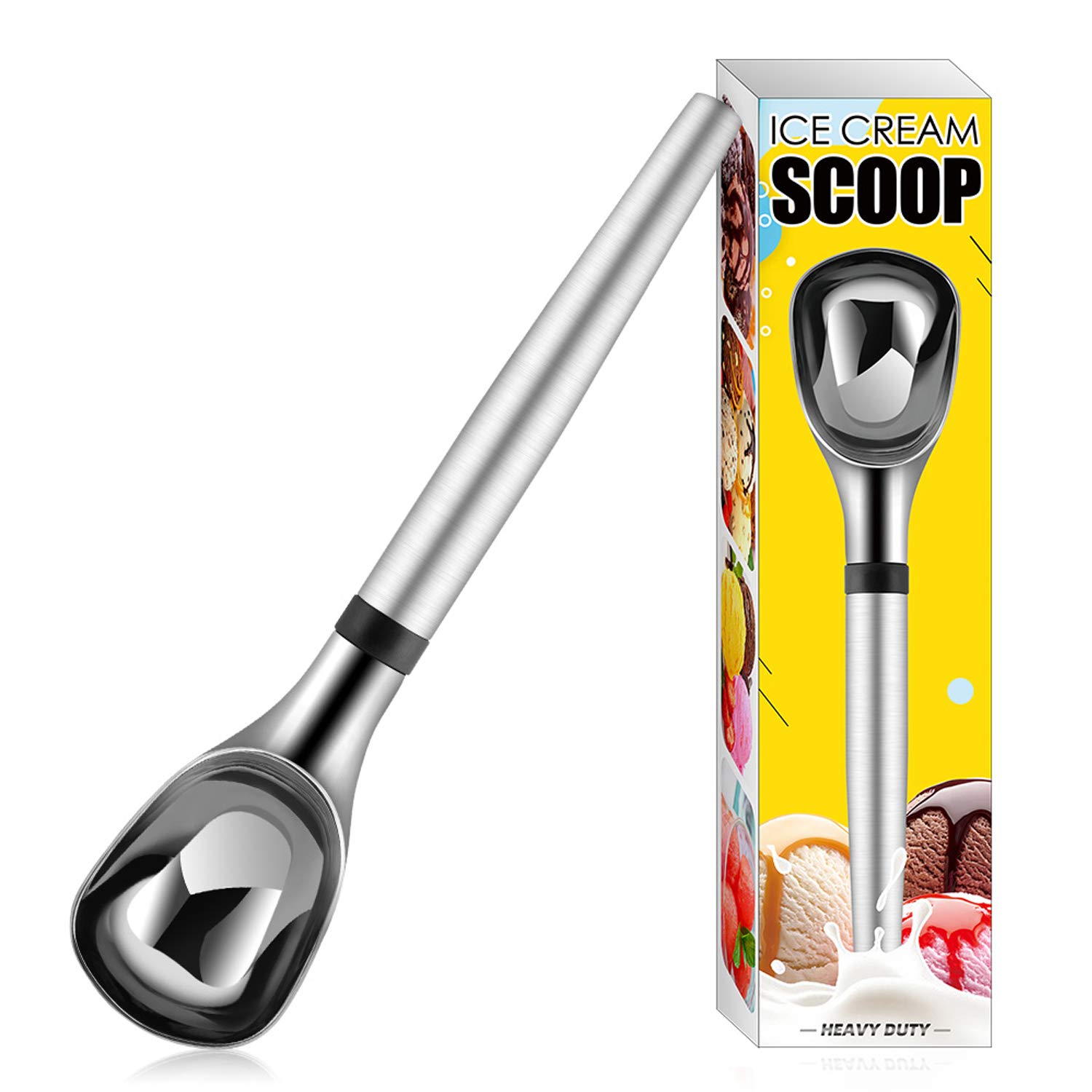 Premium Stainless Steel Ice Cream Scooper with Non-Slip Grip Handle - Heavy Duty Ice Cream Dipper Spoon for Fruits, Desserts, Baking Cookie Dough - Perfect for Ice Cream Parlors, Home Kitchens & Party Serving
