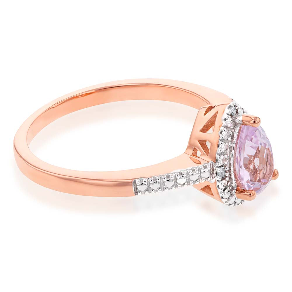 9ct Rose Gold Peach Sapphire & Diamond Pear Ring - Elegant Jewelry for Weddings, Anniversaries & Special Occasions