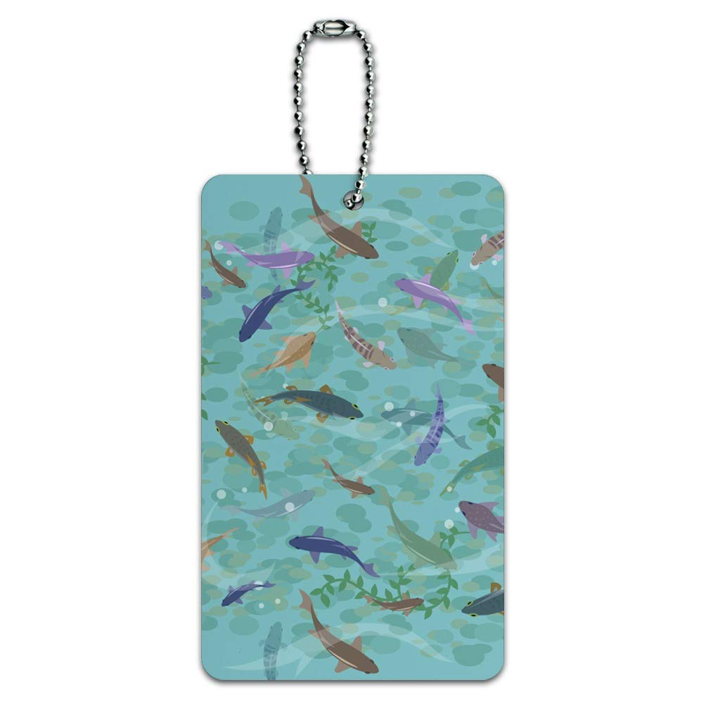 Fish Swimming in River Pattern Luggage Tag - Waterproof Suitcase ID Card Holder for Travel Bags - Perfect for Carry-Ons, Checked Luggage & Backpacks