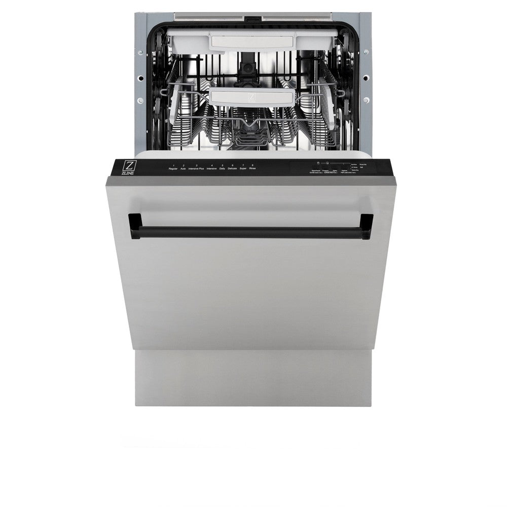 ZLINE Autograph Edition 18-inch Compact 3rd Rack Top Control Dishwasher - Stainless Steel with Matte Black Handle, 51dBa Ultra Quiet (DWVZ 304 18 MB) - Perfect for Small Kitchens, Apartments and RV Living
