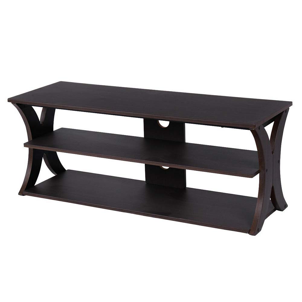 Dark Brown 3-Tier TV Stand Entertainment Center with Storage - MDF PVC Steel Media Console Cabinet 45.5