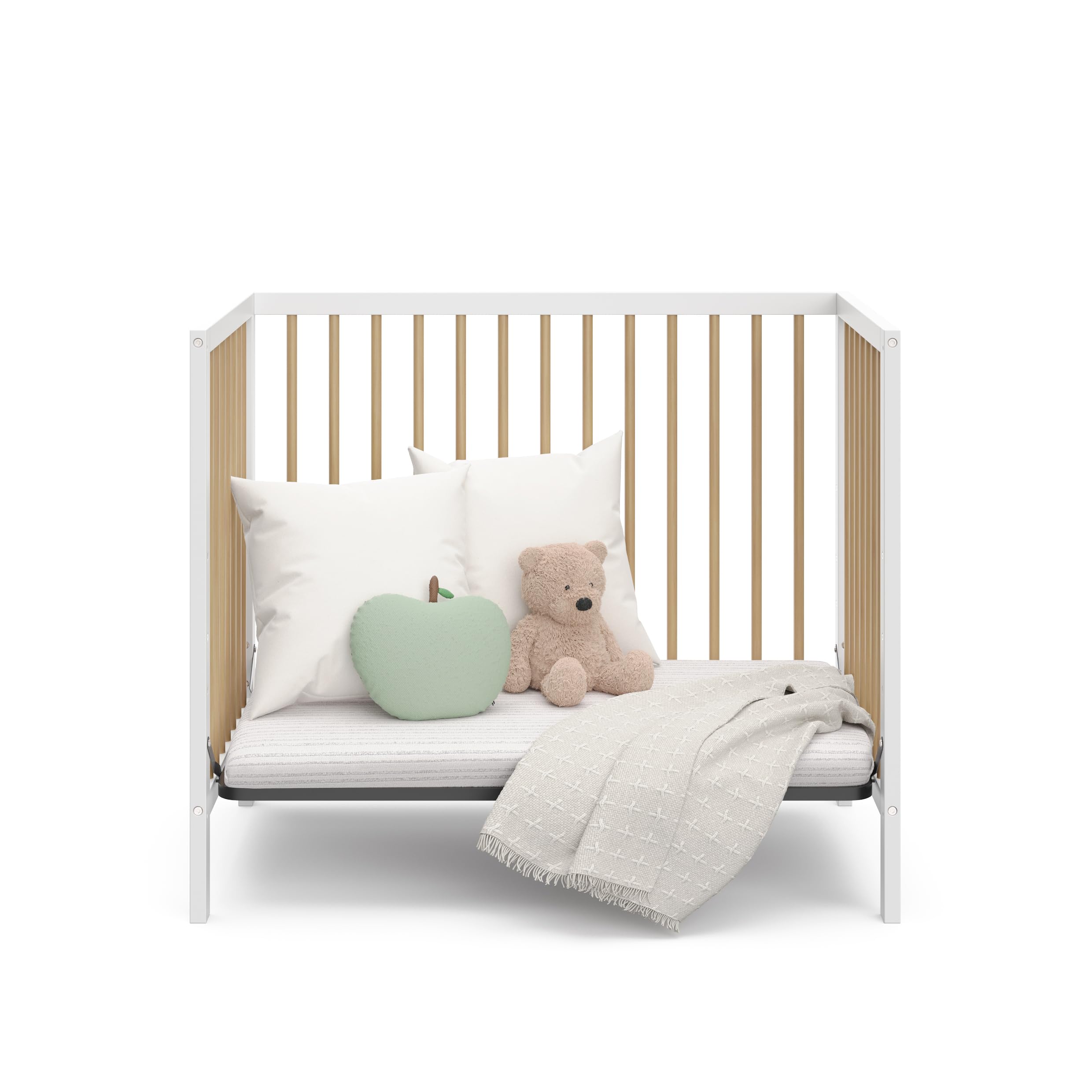 Graco Teddi 4-in-1 Convertible Mini Crib with Waterproof Mattress - GREENGUARD Gold Certified, 2.75-Inch Mattress Included, Compact Nursery Furniture for Small Spaces, Easy 30-Minute Assembly - Perfect for Apartments, Daycares & Guest Rooms