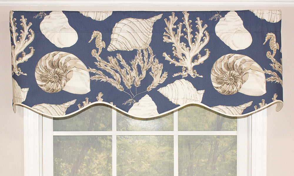 Deep Sea Toile Provance Valance - Elegant French Country Window Valance Curtain for Living Room, Bedroom & Kitchen Decor