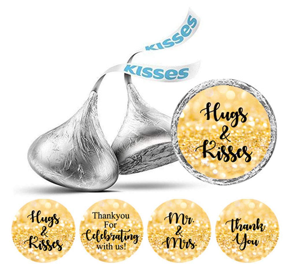190 Pcs Gold Glitter Chocolate Candy Labels - Elegant Wedding Favor Stickers for Parties, Baby Showers & Gift Wrapping (Scrapbooking, Dessert Decorations, DIY Crafts)