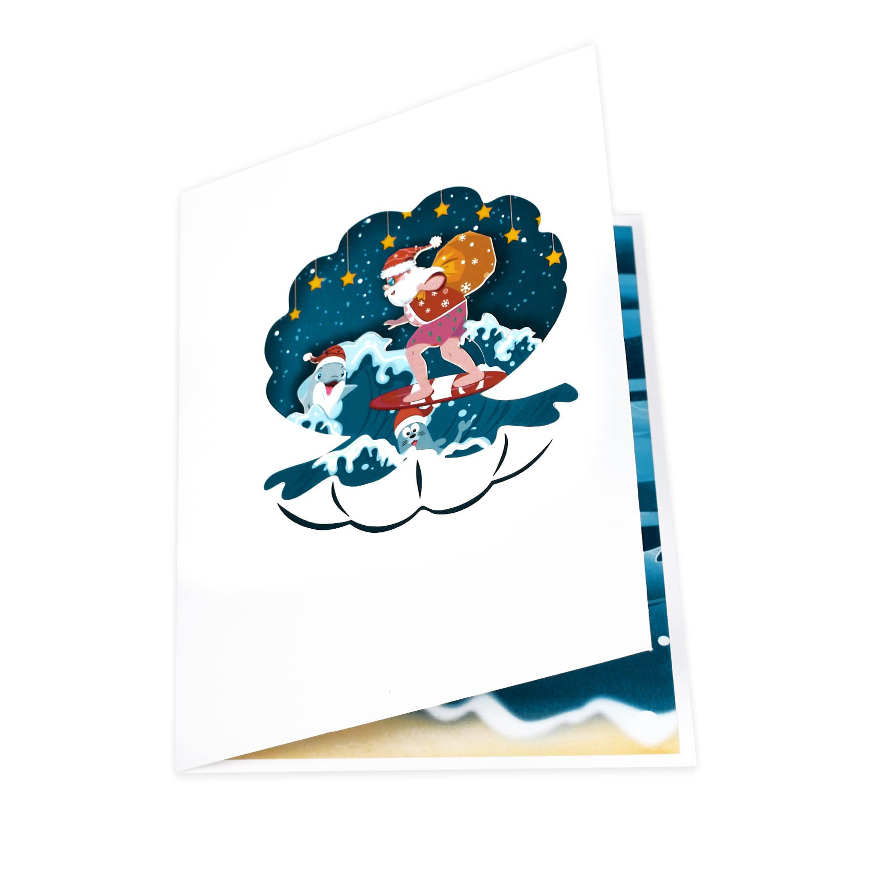 Magic Ants 3D Pop Up Christmas Card - Funny Holiday Greeting Card for Birthday, New Year & Winter (Surfing Santa Design) | Perfect for Kids, Family & Friends Festive Celebrations
