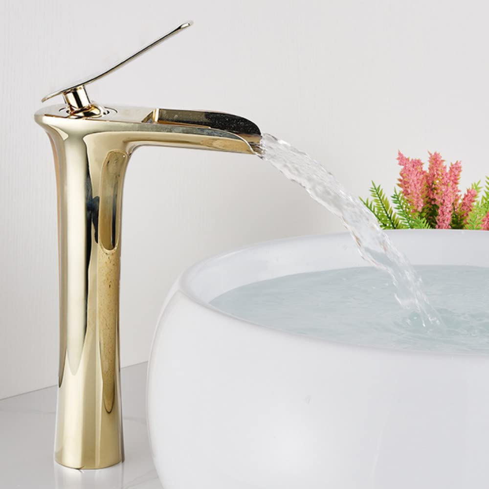 White Chrome Waterfall Bathroom Faucet - Single Handle Basin Mixer Tap with Hot & Cold Water for Bathroom Sink - High Gold Finish - Perfect for Modern Bathroom & Vanity Decor