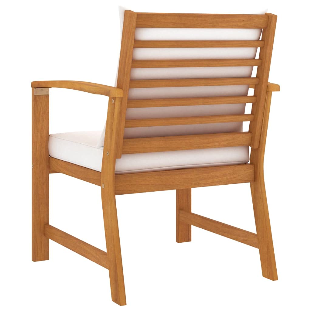 2-Piece Acacia Wood Garden Chairs with Cream Cushions - Outdoor Patio, Balcony & Backyard Armchairs for Relaxing & Lounging