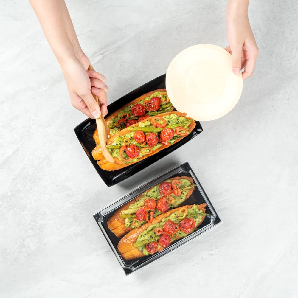 Restaurantware Matsuri Vision 8x5x1.5 Inch Medium Sushi Trays - 100 Greaseproof Disposable Black Paper Sushi Containers for Entrees & Desserts (Lids Sold Separately) | Perfect for Japanese Restaurants, Catering & Takeout