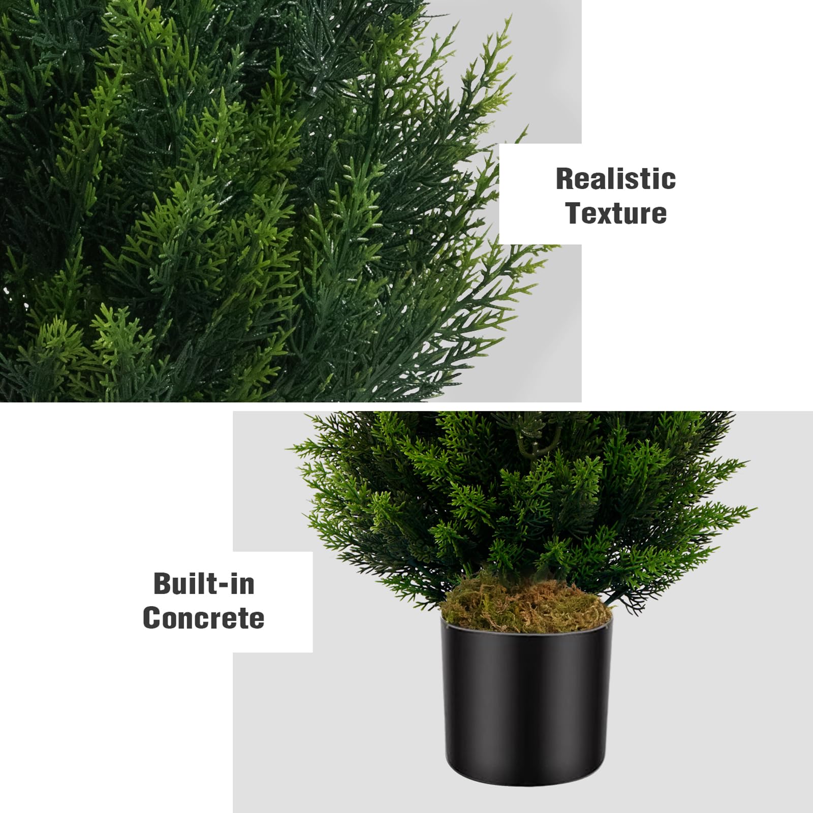 4FT Artificial Christmas Cedar Trees (2 Pack) - LED String Lights & Decorative Balls, Indoor/Outdoor Faux Pine Topiary for Home, Front Door, Living Room, Office & Holiday Decorations