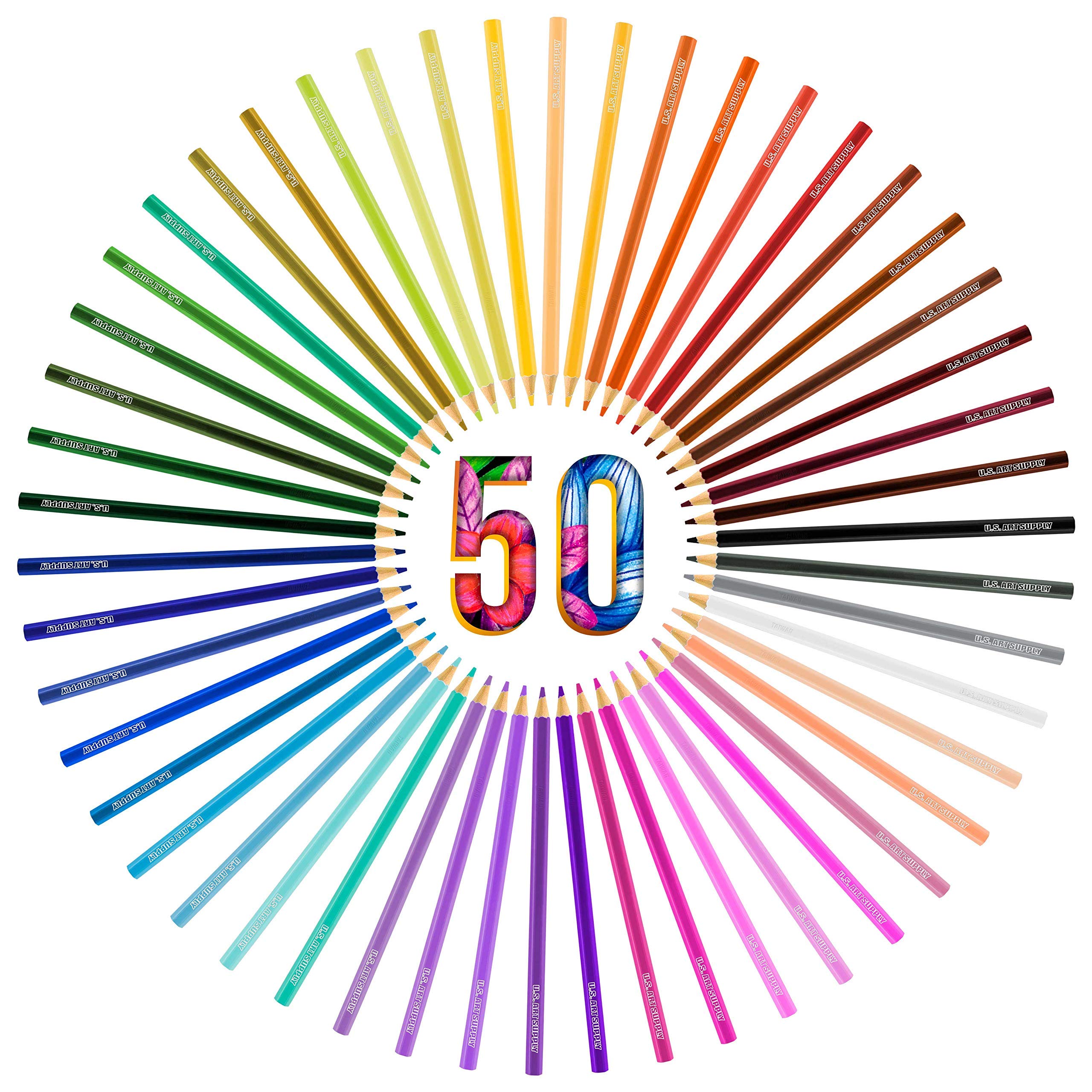 US Art Supply 50-Piece Artist Grade Colored Pencils Set with 2 Premium 9