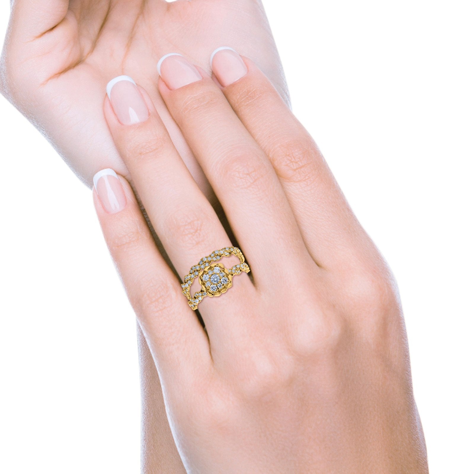 14K Gold 0.75ct Round 10.8mm G SI Diamond Engagement Ring Set - Bridal Wedding Band for Women, Perfect for Proposals, Anniversaries & Special Occasions