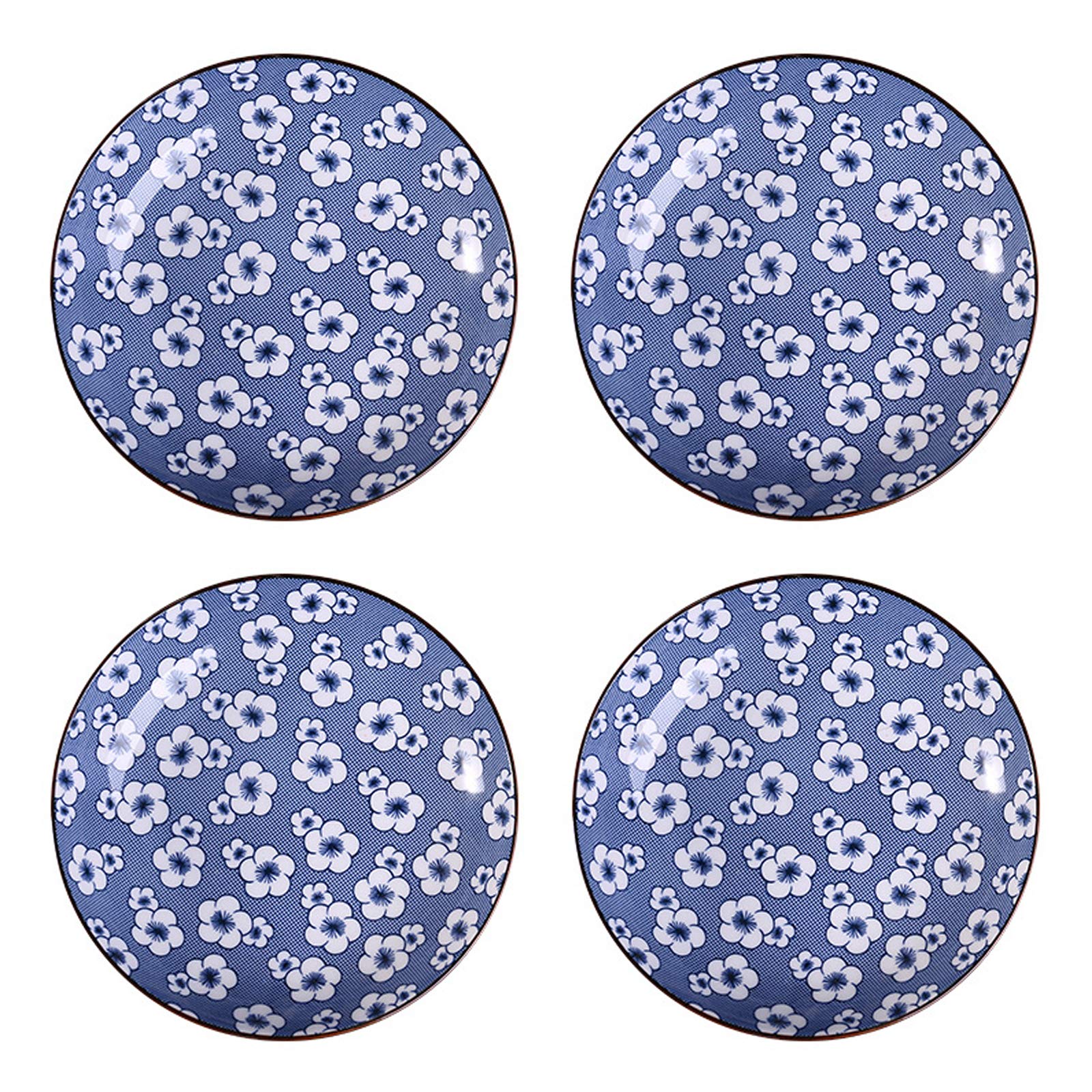 Blue and White Porcelain Dinner Plates Set of 4 - 7 Inch Floral Shallow Dishes for Appetizers, Salad, Dessert & Snacks - Spring Sakura Design - Perfect for Chinese Cuisine, Party Serving & Home Decor