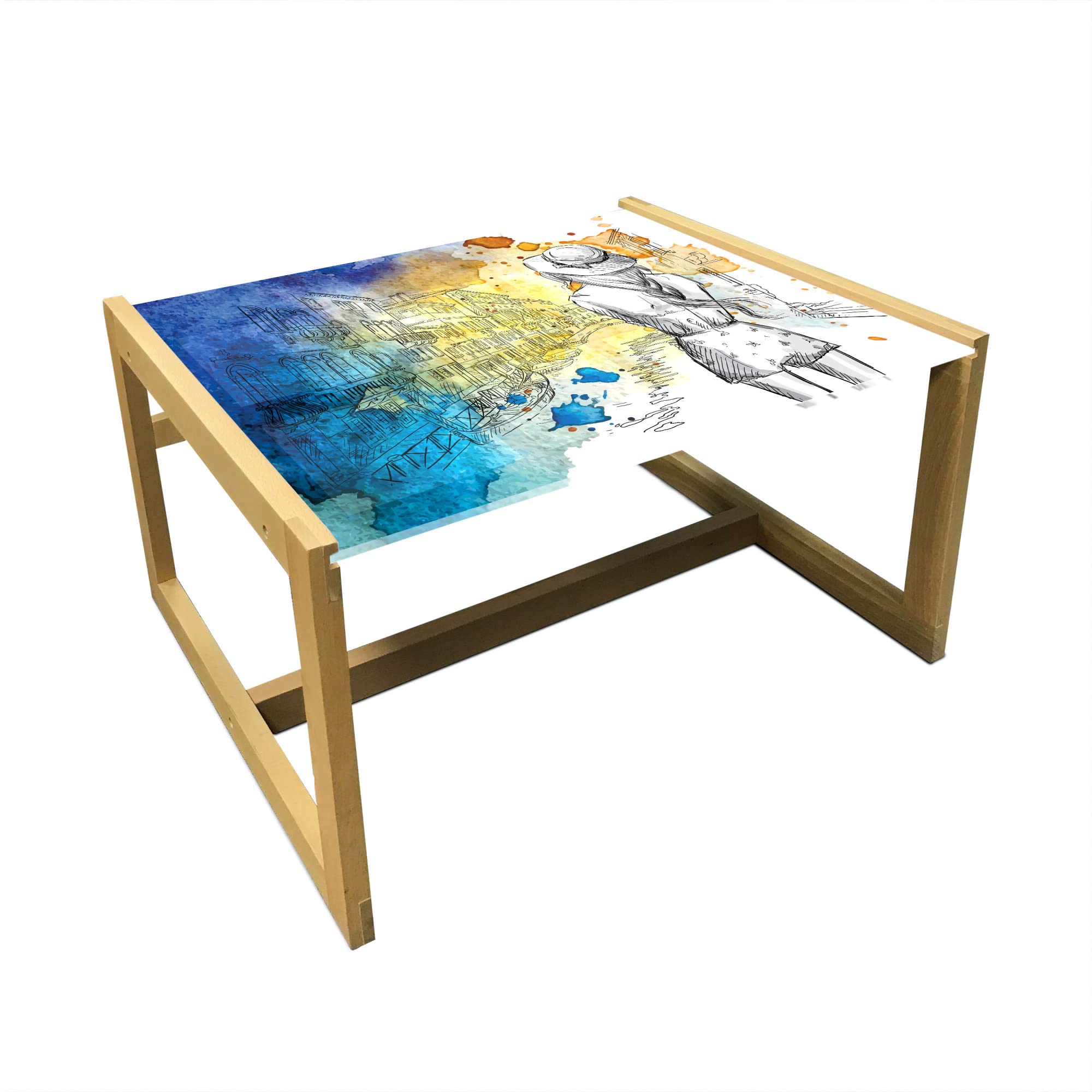 Ambesonne Watercolor Coffee Table - Modern Grunge Paint Stains & Standing Lady Design, Acrylic Glass Top with Wooden Frame, Dark Violet Cream & Amber - Perfect for Offices, Dorms & Living Rooms