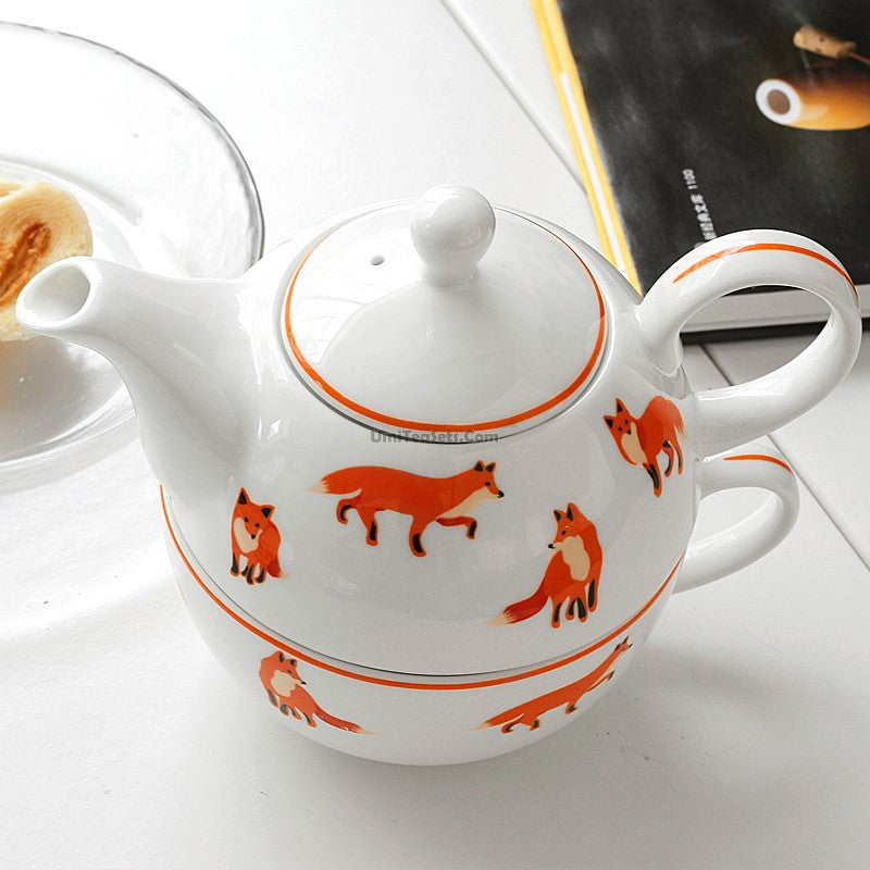 Premium Fox Bone China Tea For One Set - Elegant Porcelain Teacup with Saucer & Plate - Perfect for Afternoon Tea, Gifts, and Home Decor