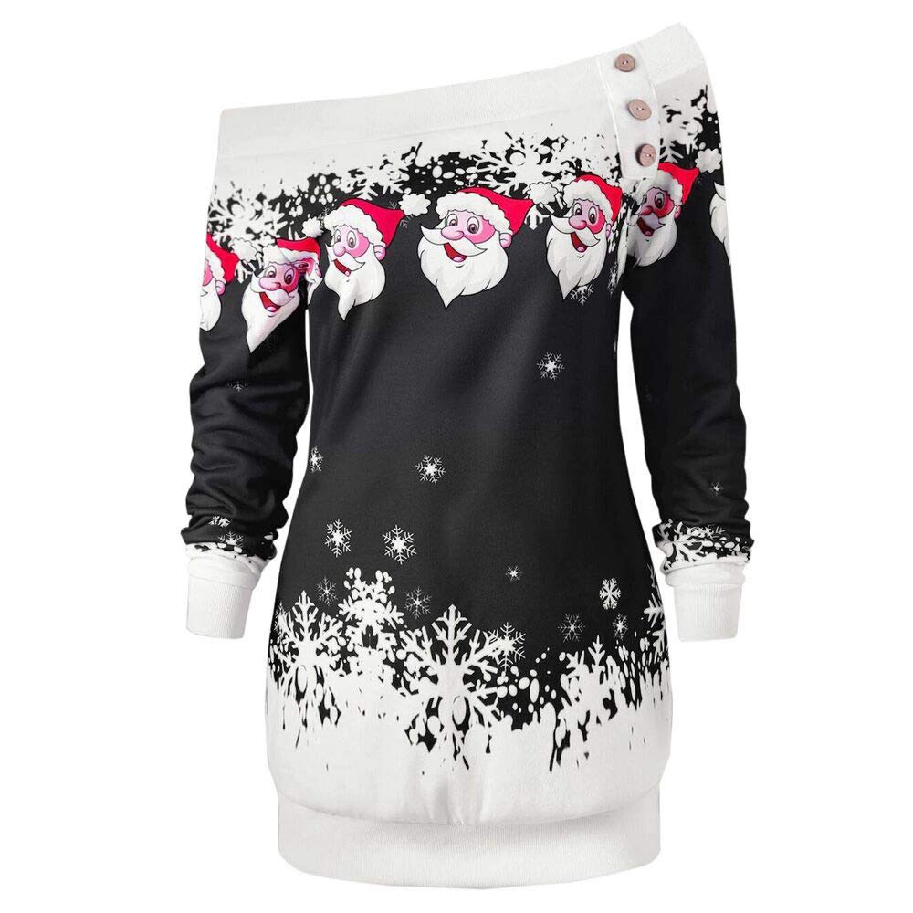 Plus Size Women's Merry Christmas Santa Snowflake Print Long Sleeve Blouse - Festive Holiday Party & Family Gathering Tops