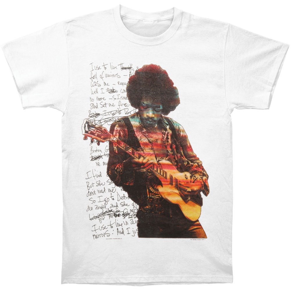 Jimi Hendrix Full of Mirrors Handwritten Graphic T-Shirt for Men - White Cotton Vintage Rock Tee - Perfect for Concerts, Gifts & Casual Wear