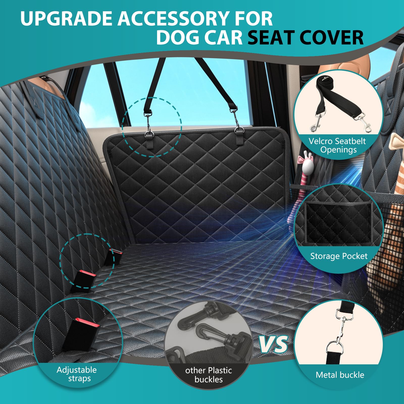 Waterproof Dog Car Seat Cover with Hard Bottom & Mesh Window - Heavy Duty Back Seat Extender for Dogs Holds 400lbs, SUV Pet Seat Protector with Storage Pockets | Perfect for Road Trips, Vet Visits & Outdoor Adventures