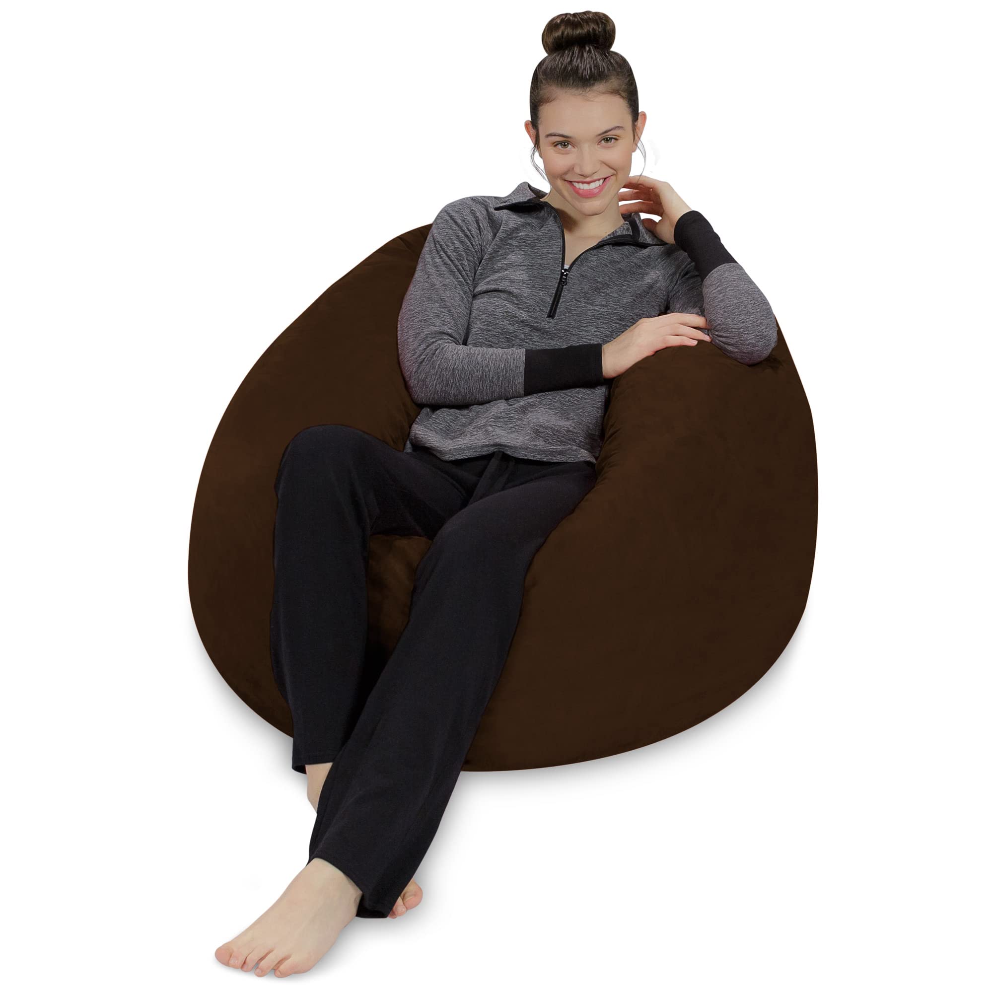Ultra Soft Memory Foam Bean Bag Chair - Plush Microsuede Cover, 3 Feet Brown Sofa Sack for Dorm Room | Comfortable Lounge Seating for Gaming, Movie Nights & Relaxation
