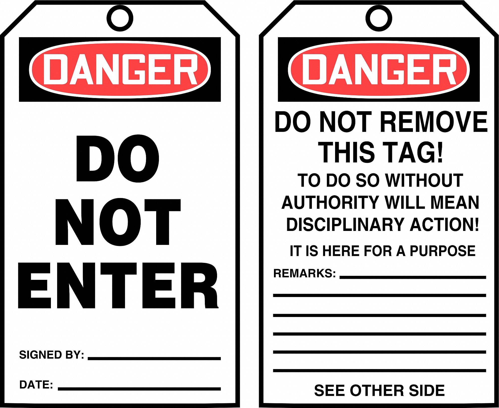 Accuform 10 mil PF Cardstock Do Not Enter Danger Tags - 6-1/4