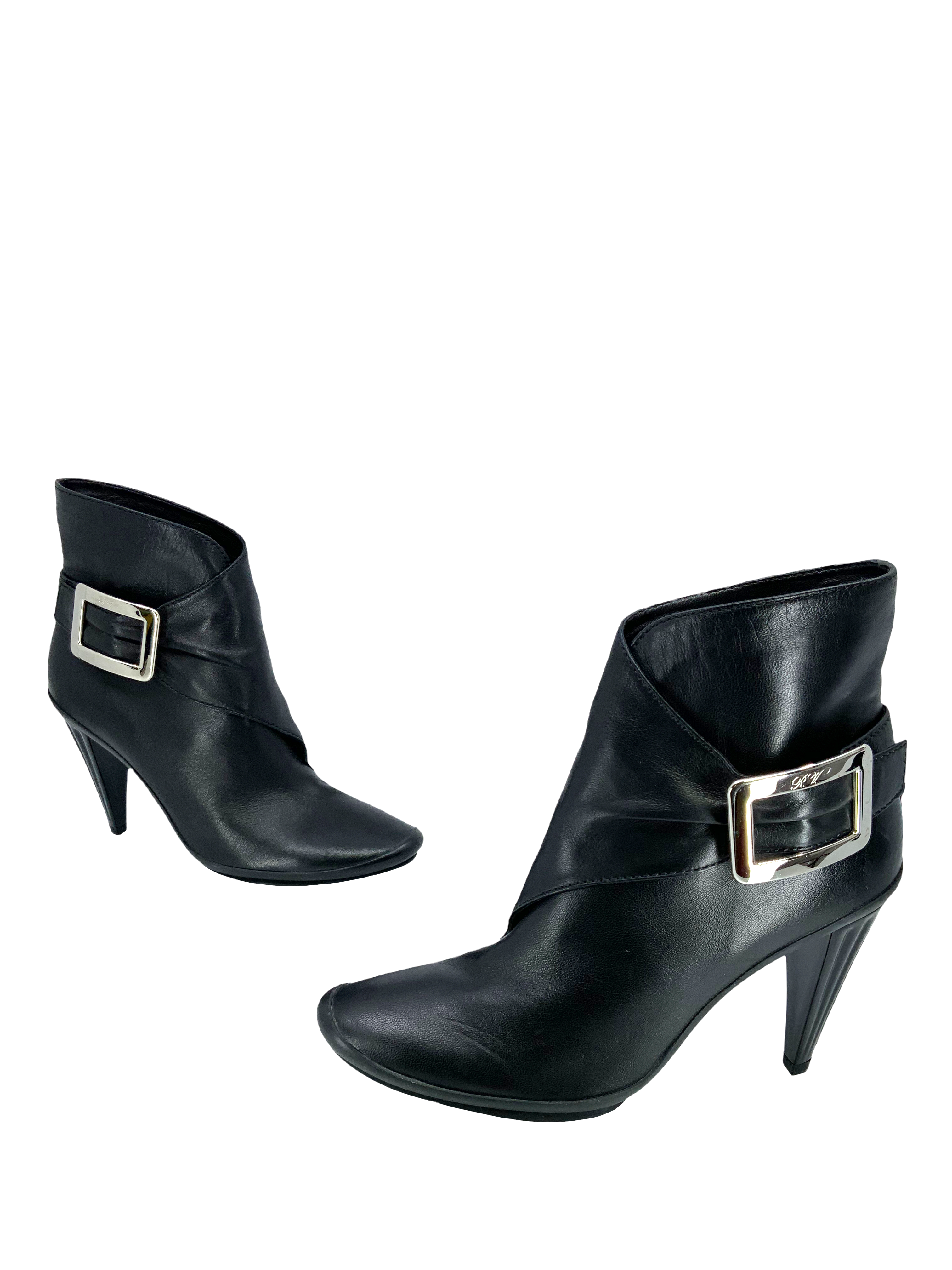 Roger Vivier Women's Lambskin Leather Buckle Ankle Boots Size 7 US - Elegant Dress Shoes for Work, Party & Evening Occasions