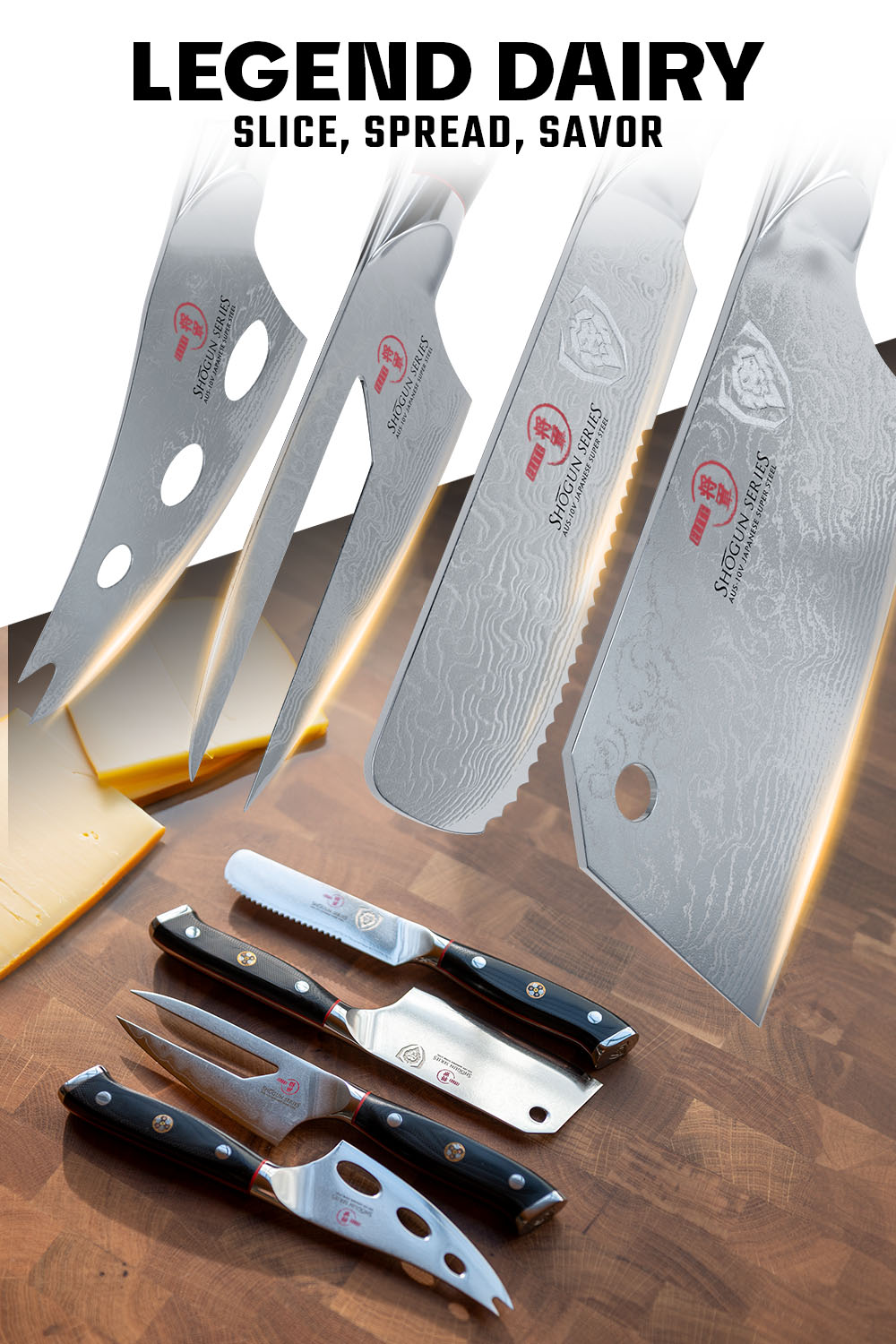 Dalstrong Shogun Series ELITE 4-Piece Cheese Knife Set - Premium Stainless Steel Cheese Slicers for Charcuterie Boards, Wine Pairings & Gourmet Entertaining
