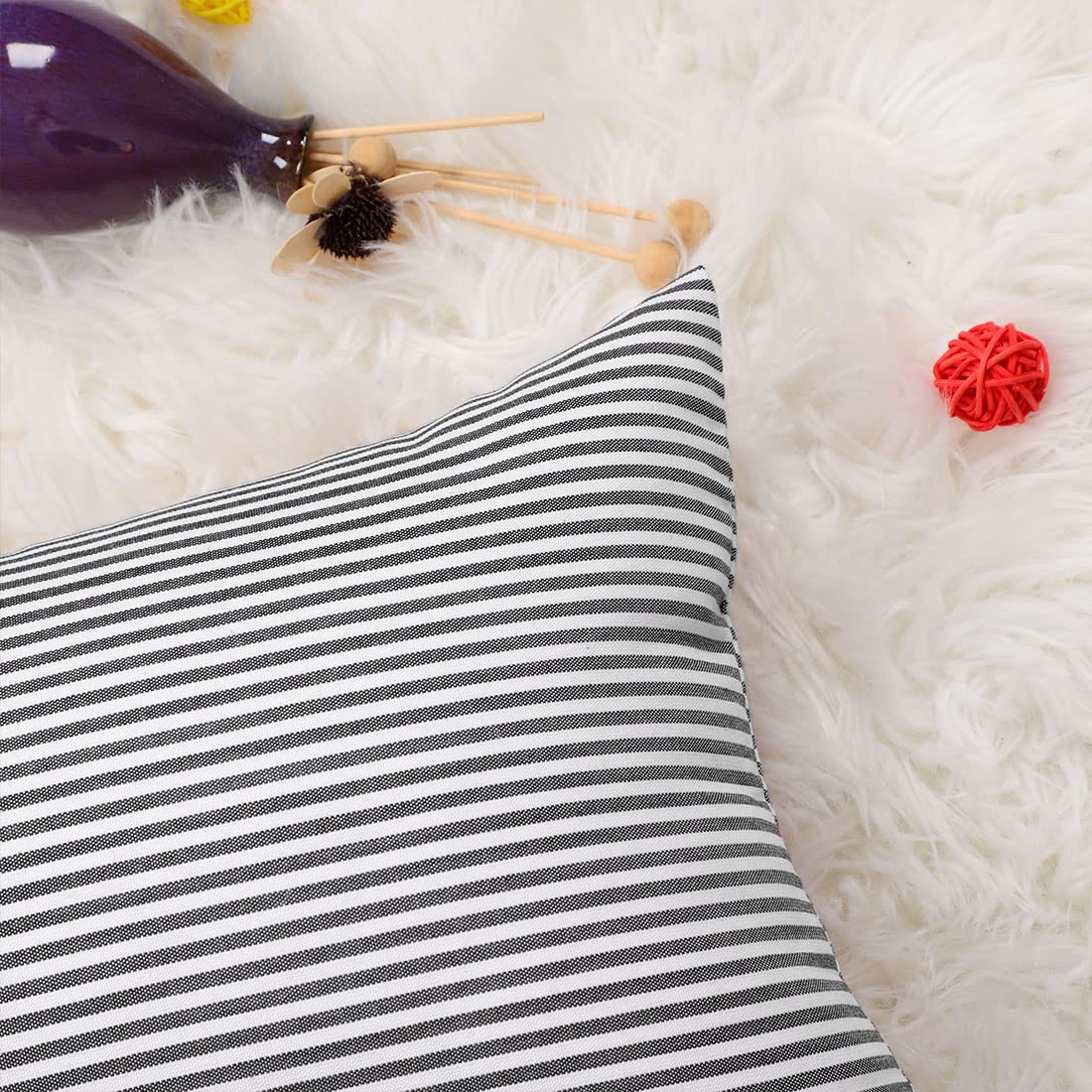 uxcell 18x18 Inch Woven Striped Throw Pillow Covers - Black and White Farmhouse Decorative Square Cushion Covers for Sofa, Bedroom, Car Chair - Soft & Durable Home Decor for Living Room, Porch, Office