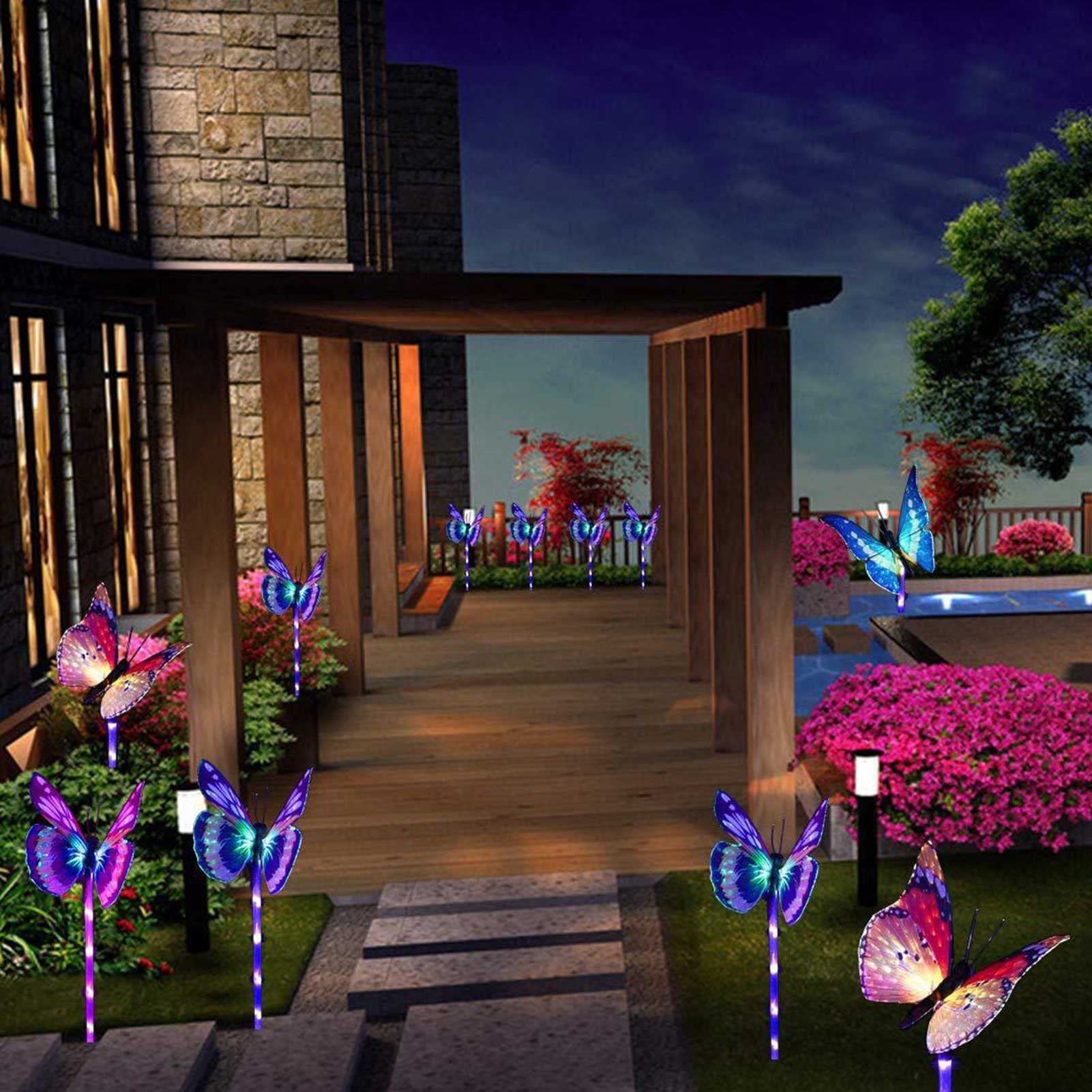 Solar Powered LED Butterfly Fairy Fiber Optic String Lights - 3 Pack Waterproof Outdoor Garden Decoration Lights for Patio, Yard, and Landscape Lighting