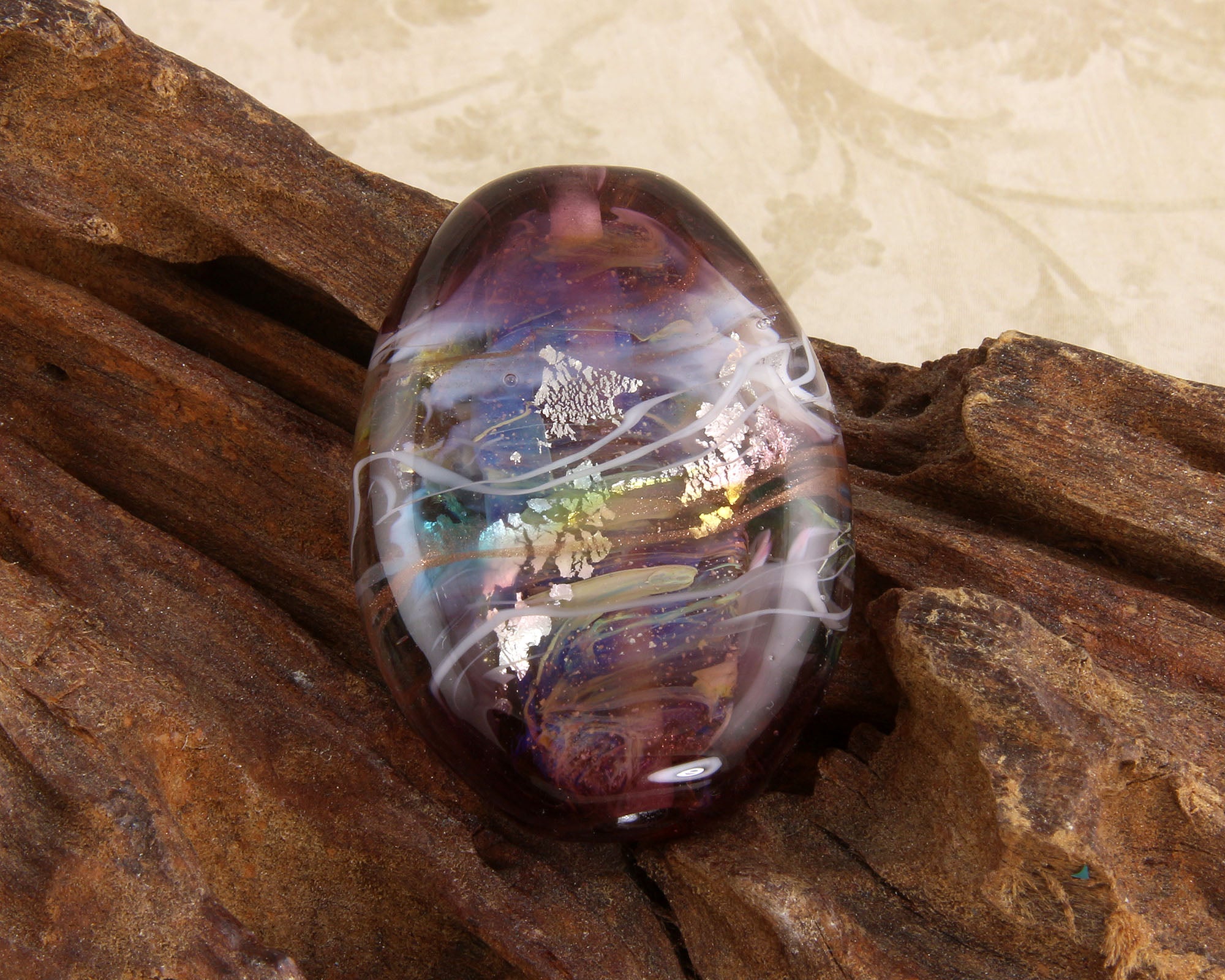 Handmade Amethyst Shimmer Lampwork Glass Focal Bead for Jewelry Making - Perfect for Necklaces, Bracelets, and DIY Craft Projects