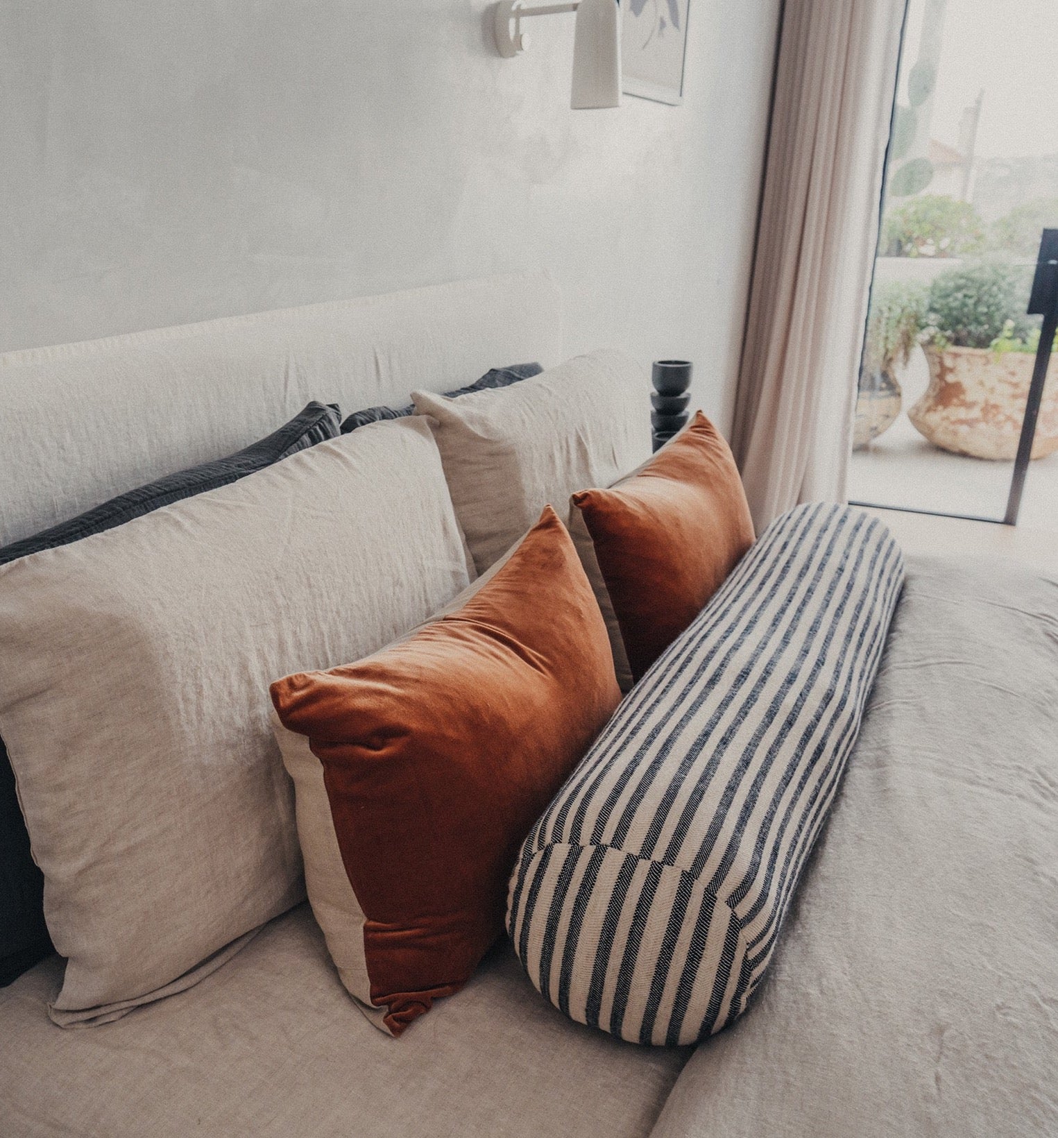 Premium Linen & Velvet Throw Pillow Cover - Soft & Luxurious Terracotta Home Decor for Sofa, Bed, Couch - Boho Chic Living Room & Bedroom Accessories