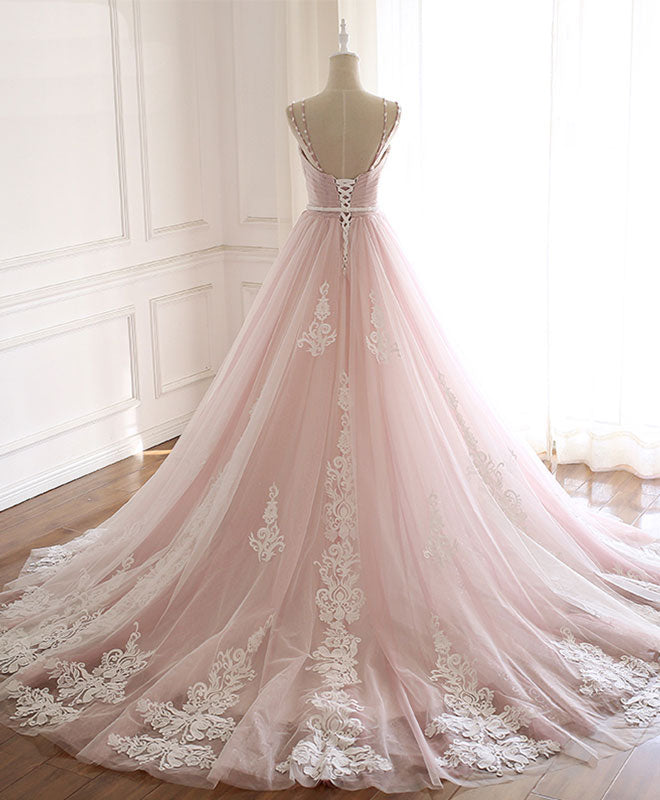 Elegant Pink Sweetheart Lace Tulle Long Prom Dress - Romantic Lace Evening Gown for Formal Dances, Weddings & Special Occasions