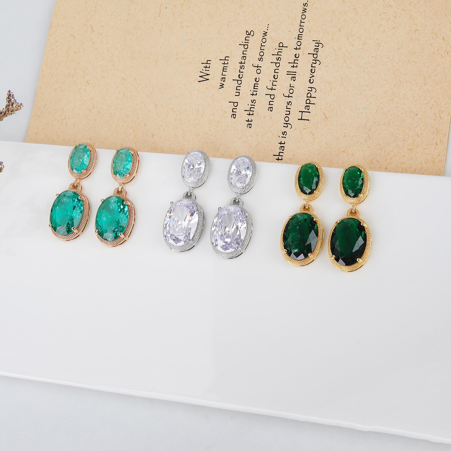Trendy Cubic Zirconia Oval Drop Earrings for Women - Elegant Bridal Wedding Jewelry Set, Dangle Earrings for Engagement Party, Anniversary Gift - Perfect for Formal Events & Special Occasions CE11510