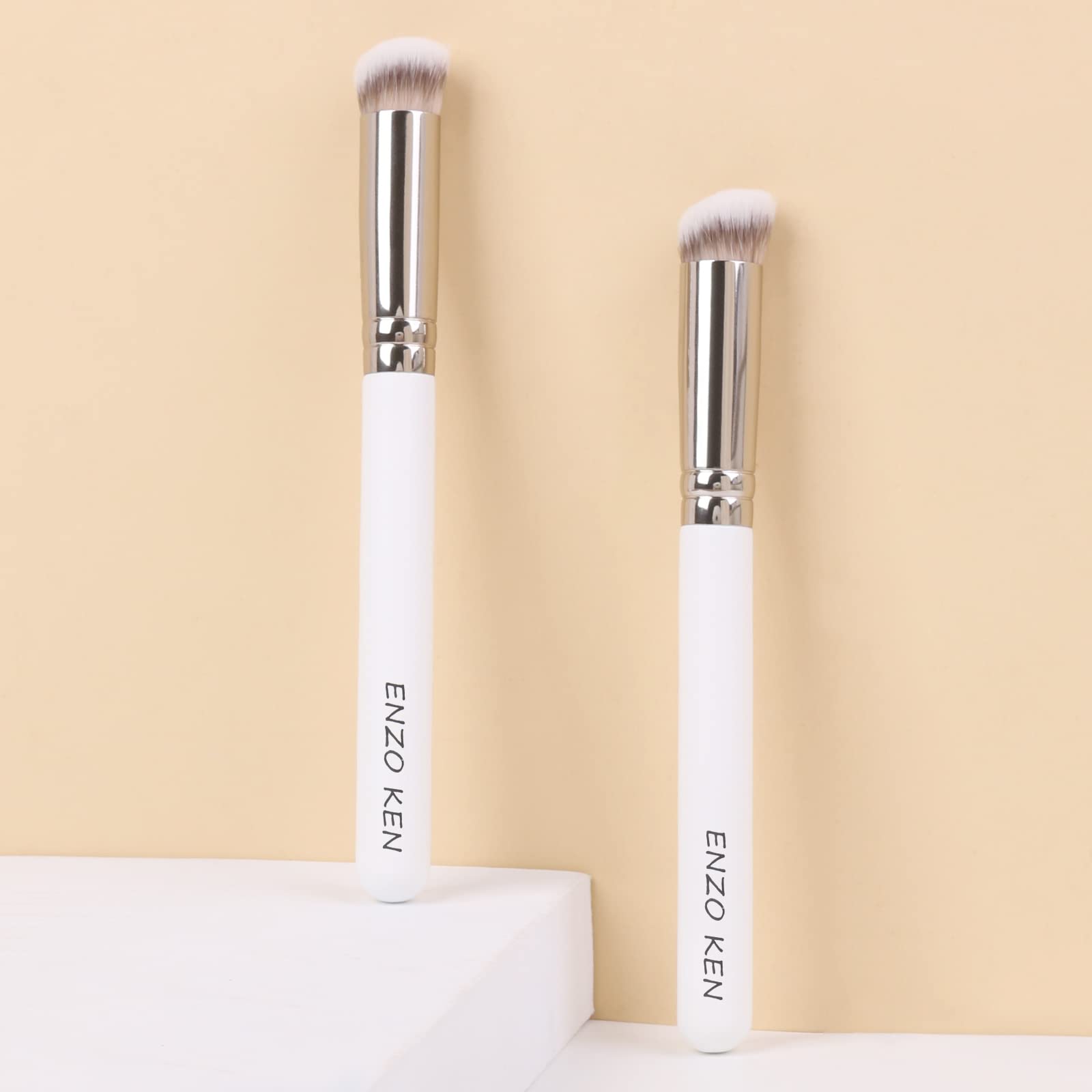 ENZO KEN Angled Concealer Brush - Professional Under Eye Concealer & Nose Contour Makeup Brush for Flawless Coverage (White, 270) - Perfect for Highlighting, Contouring and Precise Makeup Application