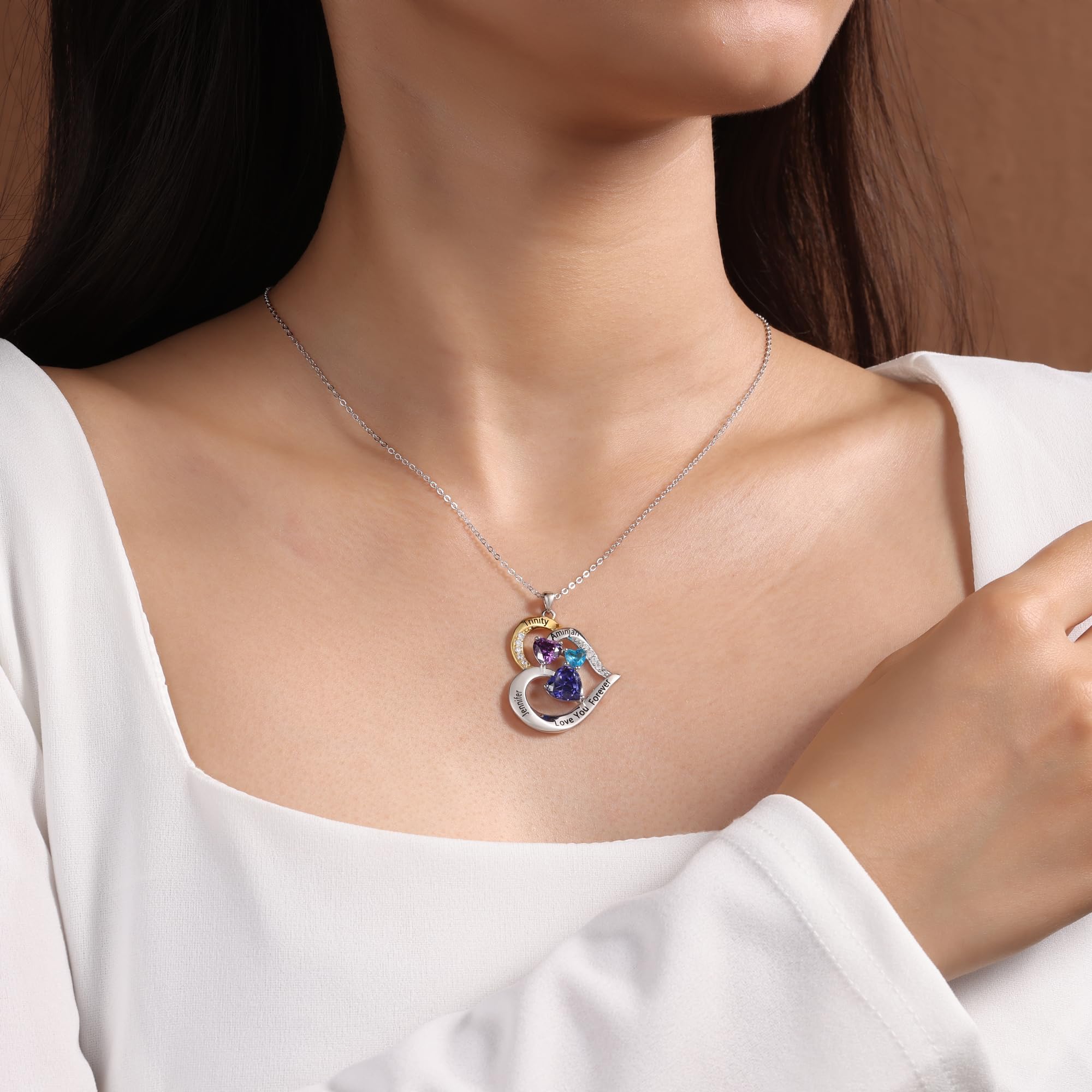 Personalized Sterling Silver Mothers Necklace with Birthstones & Custom Engraved Names - Thoughtful Gift for Women, Mom, Grandma - Perfect for Mother's Day, Birthday & Anniversary Gifts